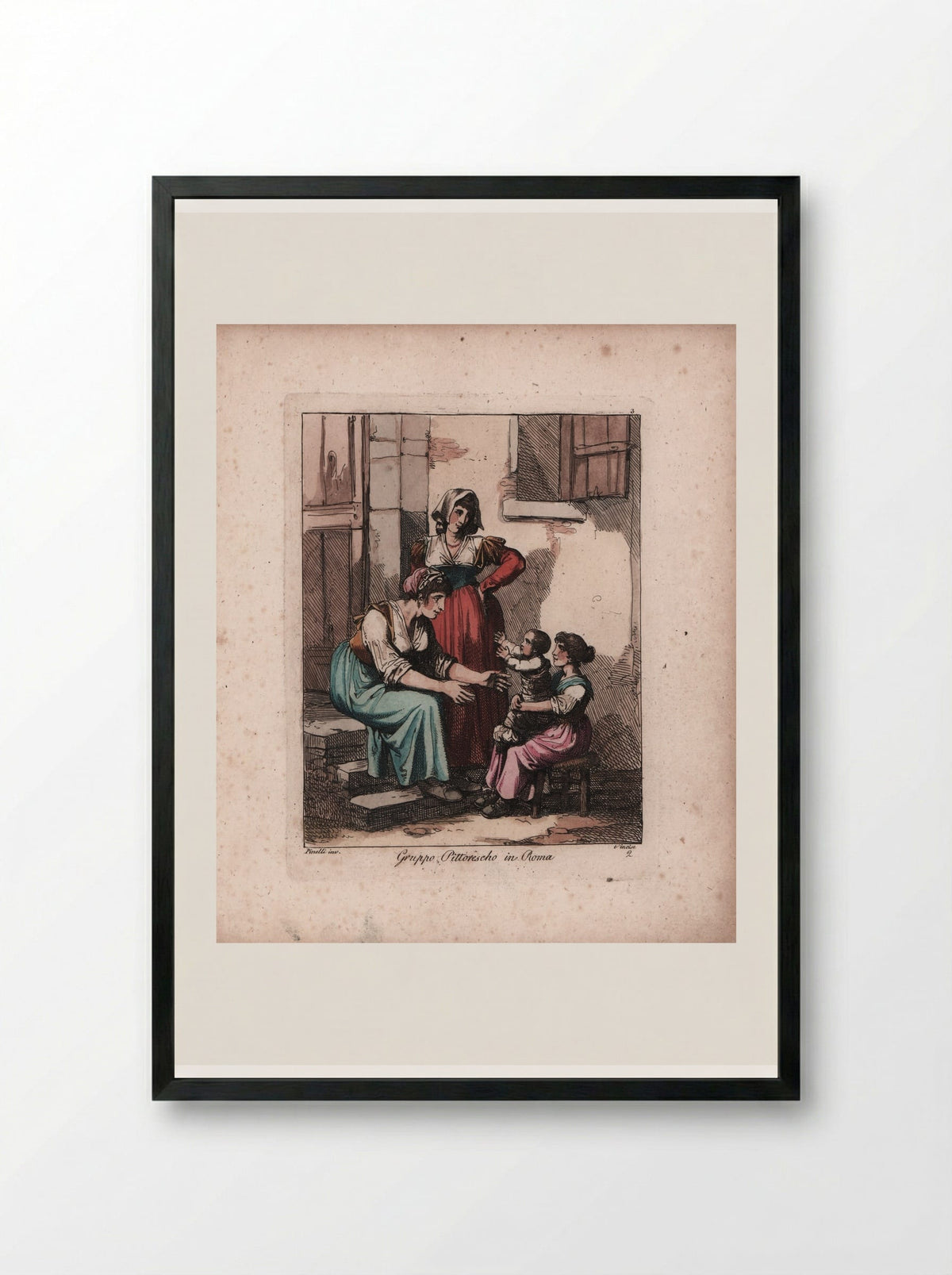 Gruppo Pittoresco in Roma - Bartolomeo Pinelli - Framed Print Black