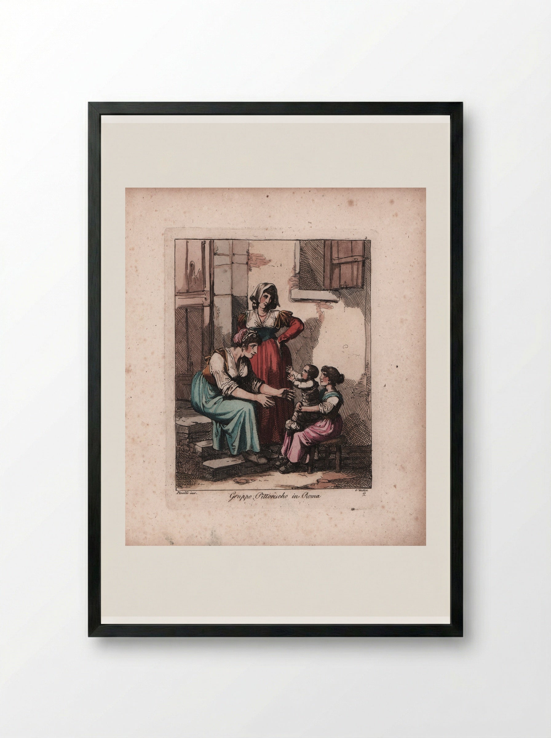 Gruppo Pittoresco in Roma - Bartolomeo Pinelli - Framed Print Black