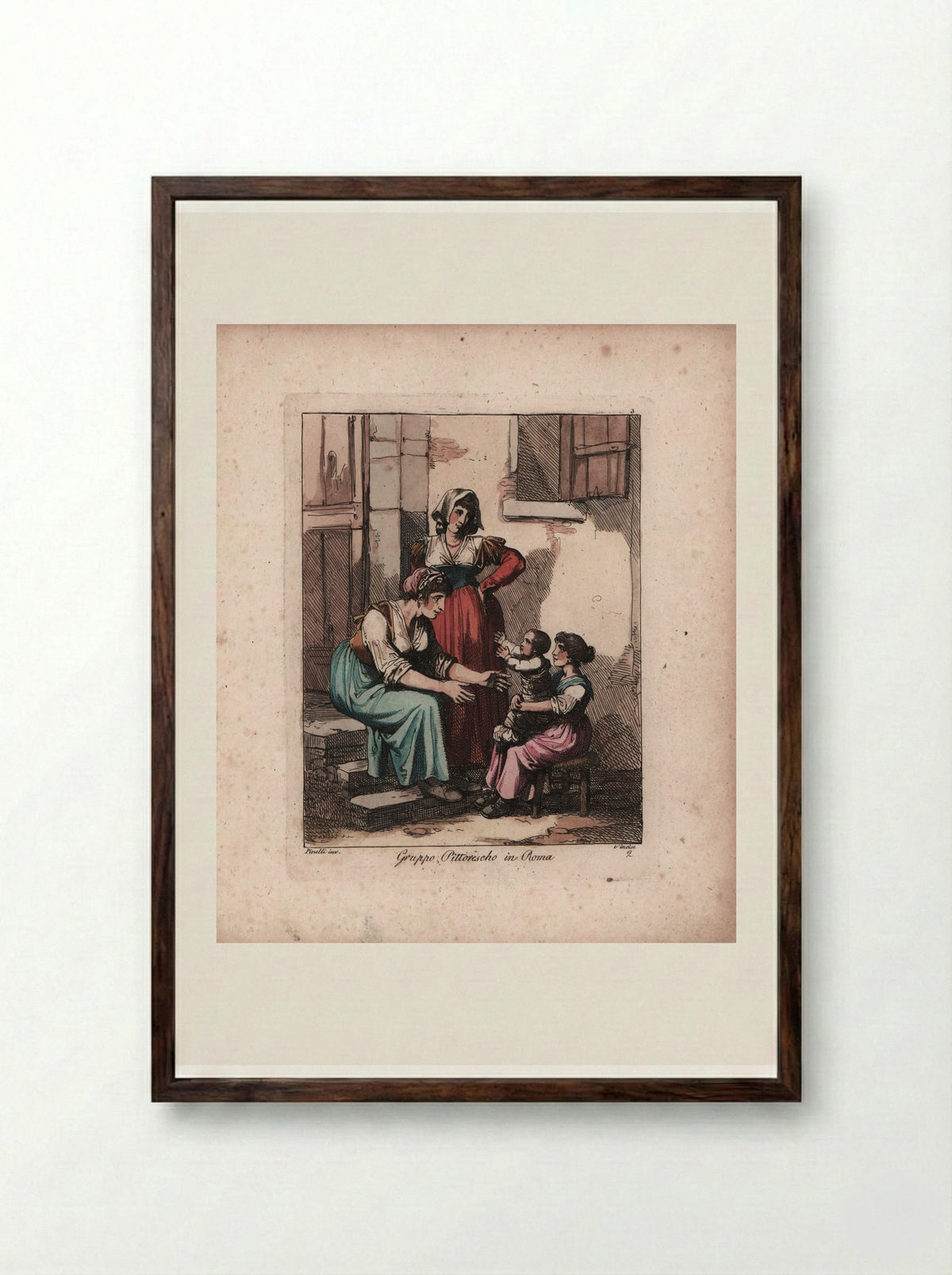 Gruppo Pittoresco in Roma - Bartolomeo Pinelli - Framed Print Dark Wood