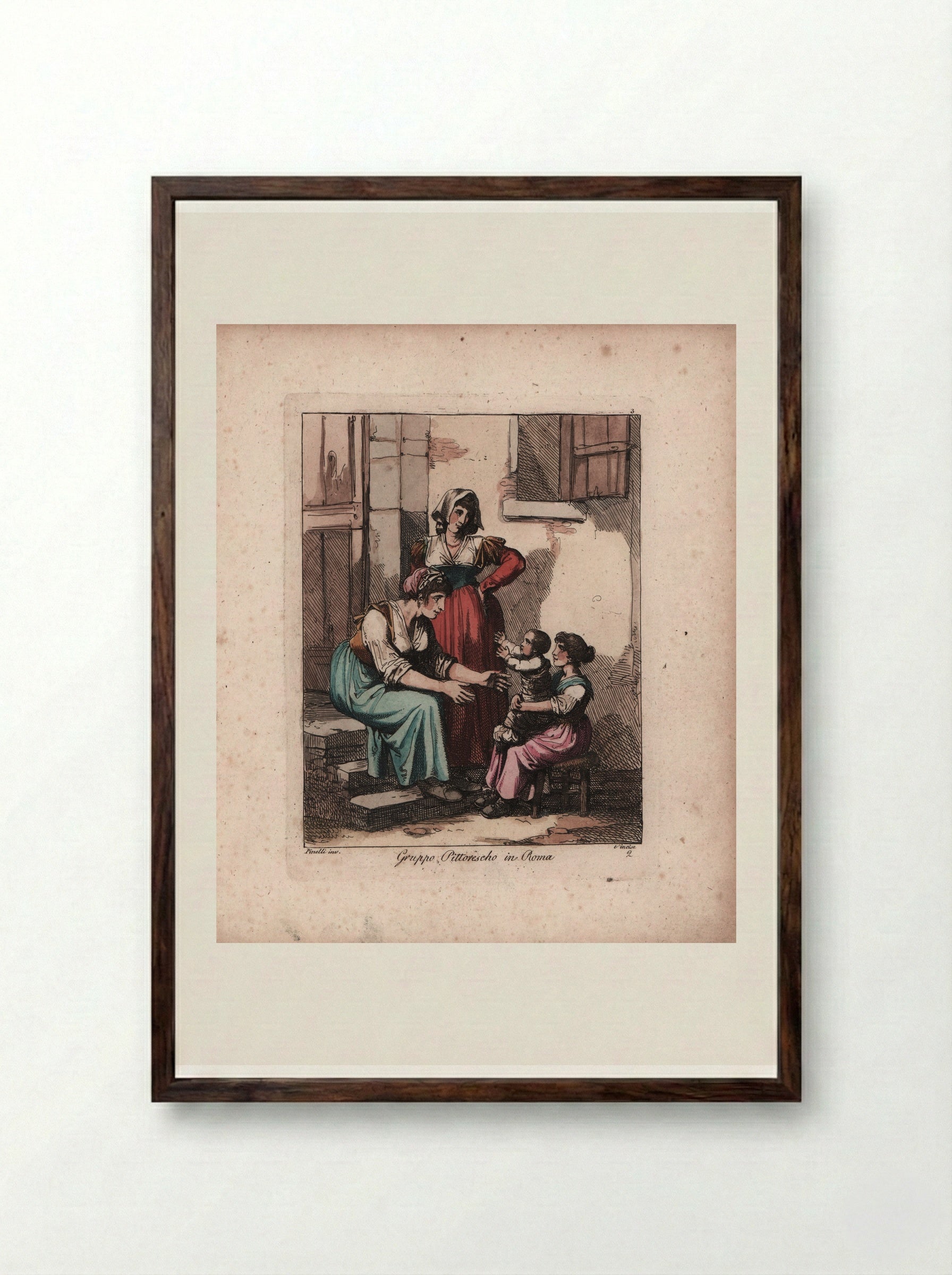 Gruppo Pittoresco in Roma - Bartolomeo Pinelli - Framed Print Dark Wood