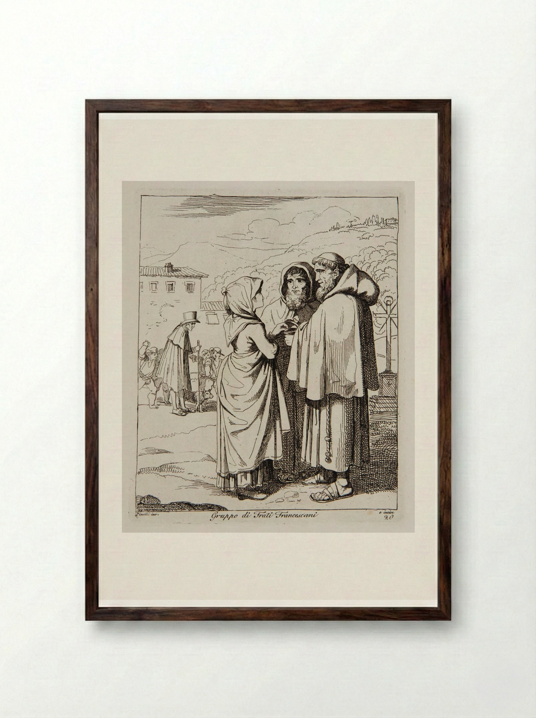 Gruppo di Frati Francescani - Bartolomeo Pinelli - Framed Print Dark Wood