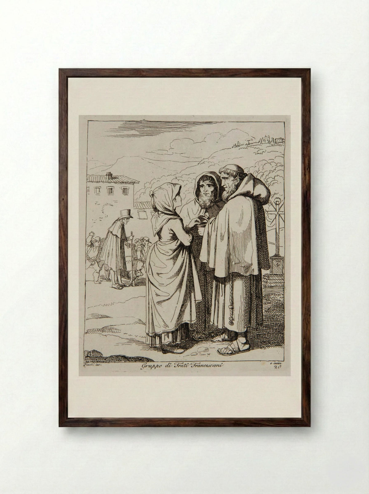 Gruppo di Frati Francescani - Bartolomeo Pinelli - Framed Print Dark Wood