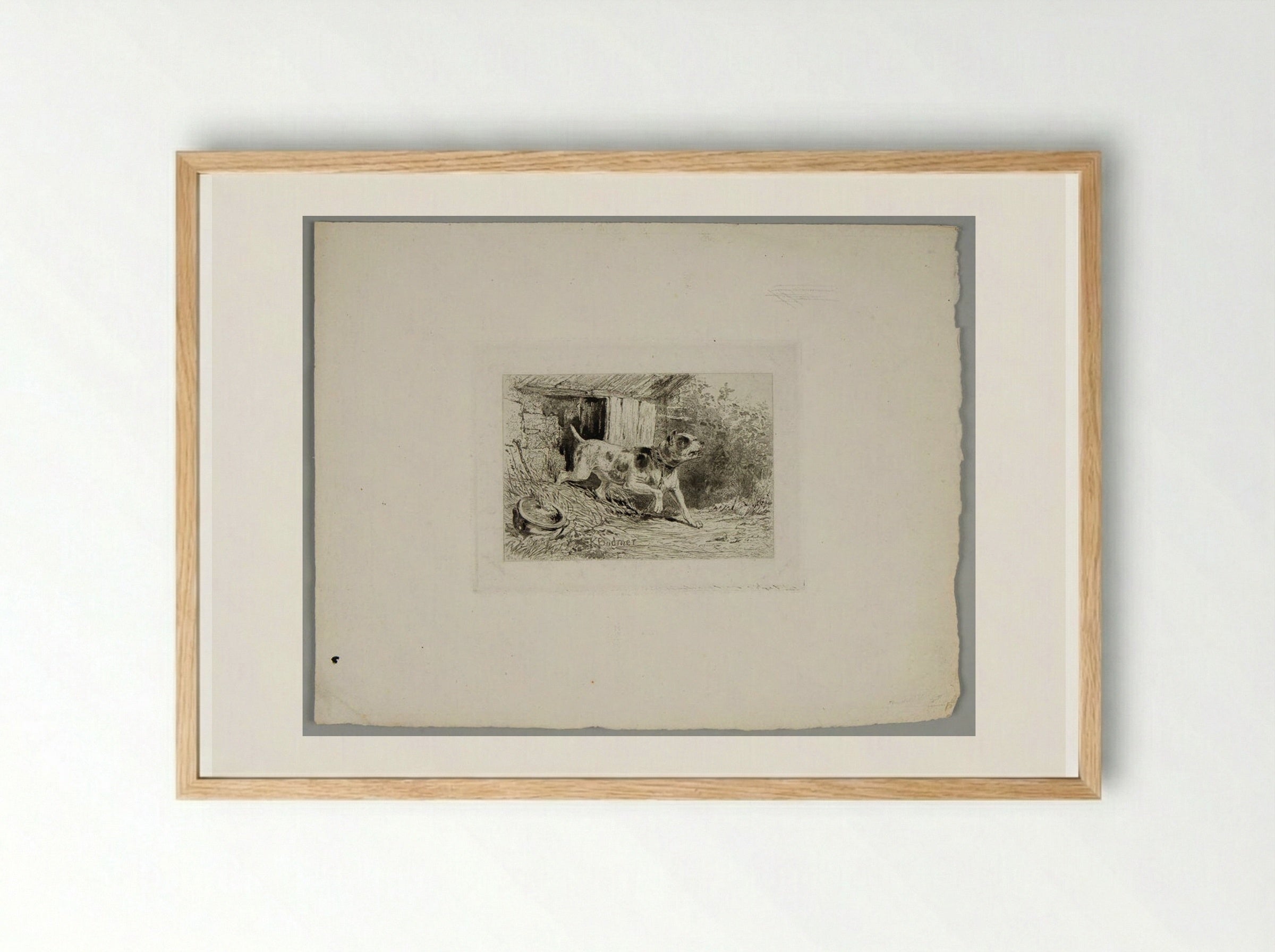 Guard Dog at His Kennel - Karl Bodmer - Framed Print Wood