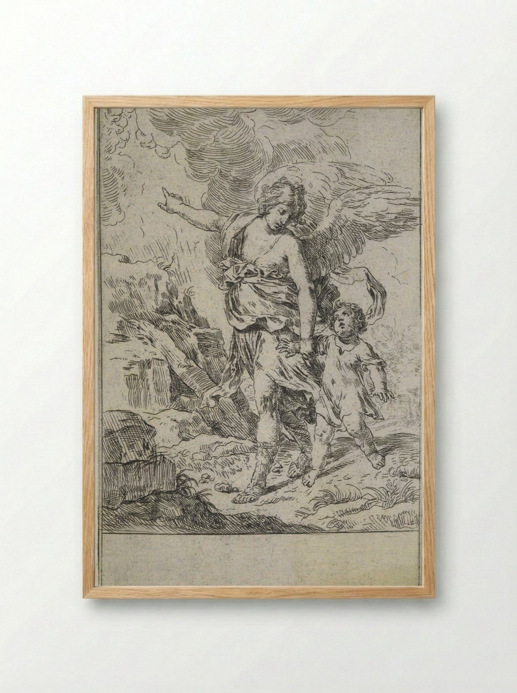 Guardian Angel leading a child - Simone Cantarini - Framed Print Wood
