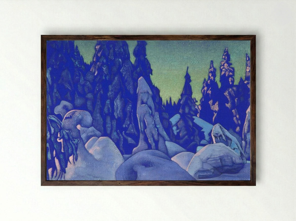 Guardians of the Snow - Nicholas Roerich - Framed Print Dark Wood