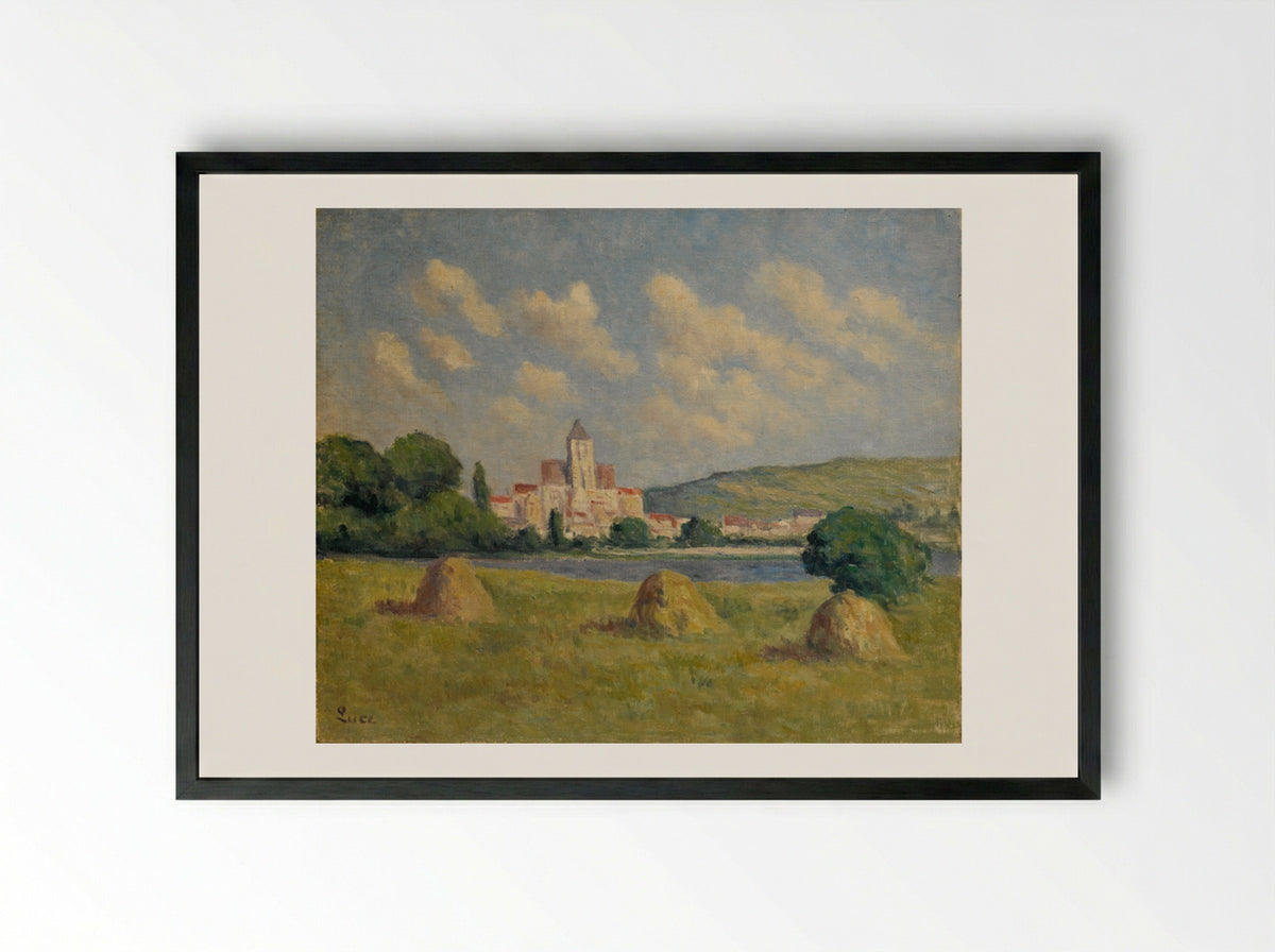 Guernes, The Church And The Fields - Maximilien Luce - Framed Print Black