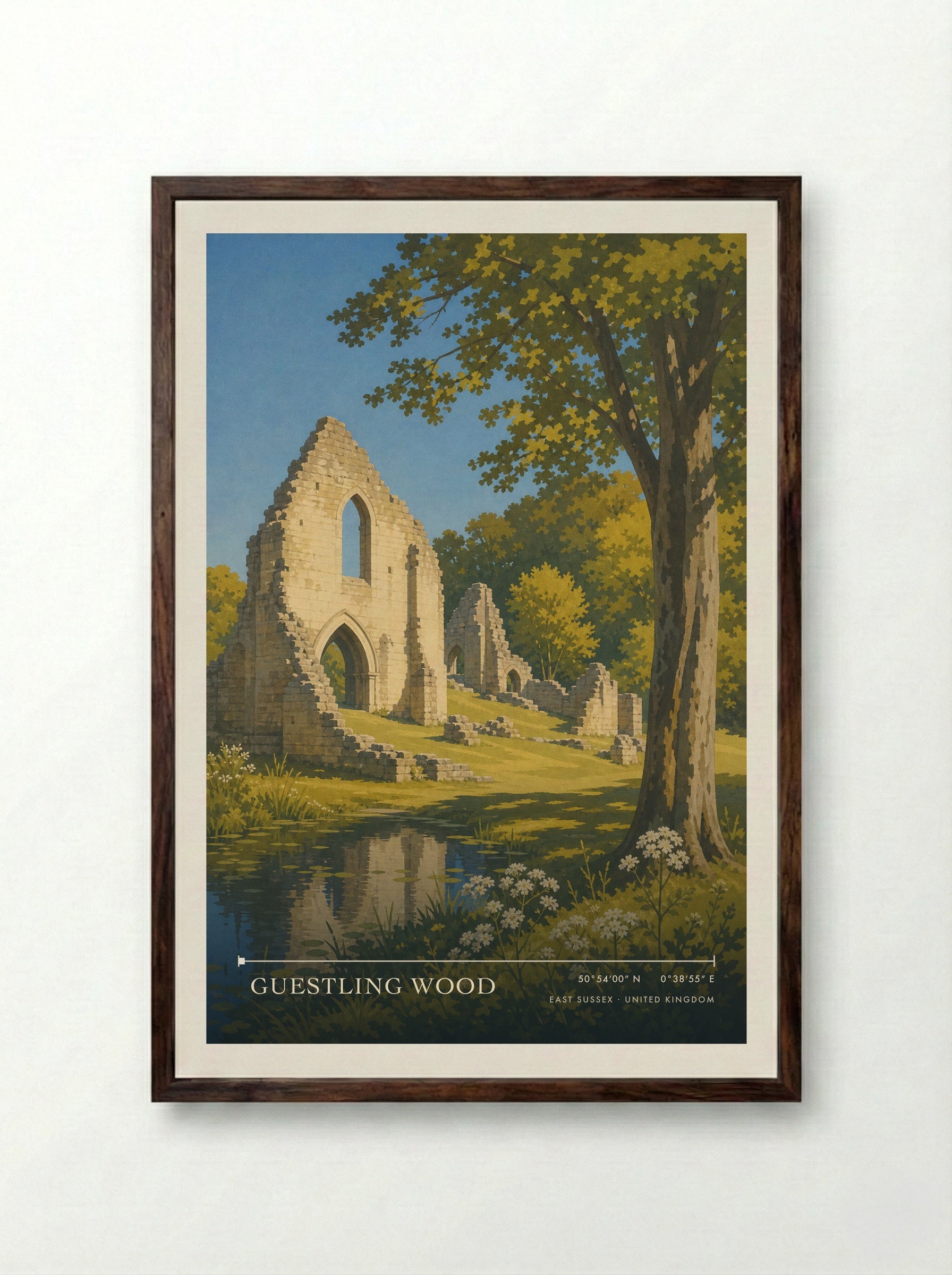 Guestling Wood East Sussex United Kingdom Travel Poster - Framed Print Dark Wood
