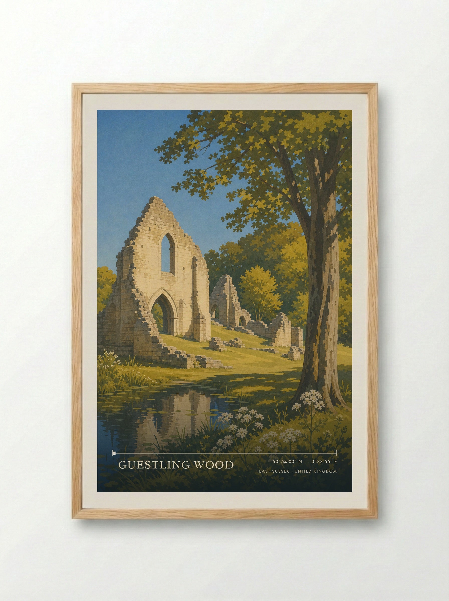 Guestling Wood East Sussex United Kingdom Travel Poster - Framed Print Wood