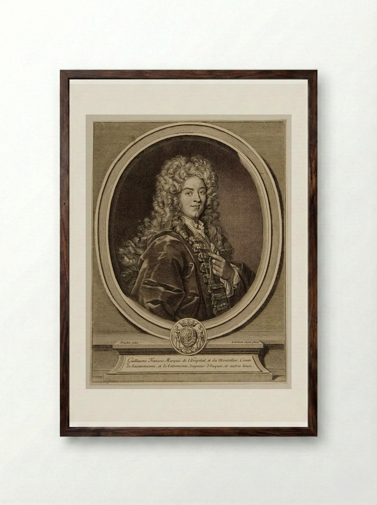 Guillaume François, Marquis de l'Hospital et du Montellier - Gérard Edelinck - Framed Print Dark Wood