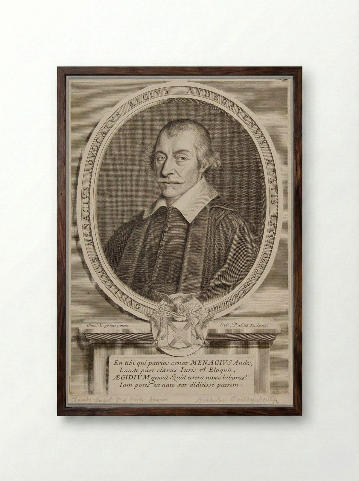 Guillelmus Menagius - Nicolas de Poilly - Framed Print Dark Wood