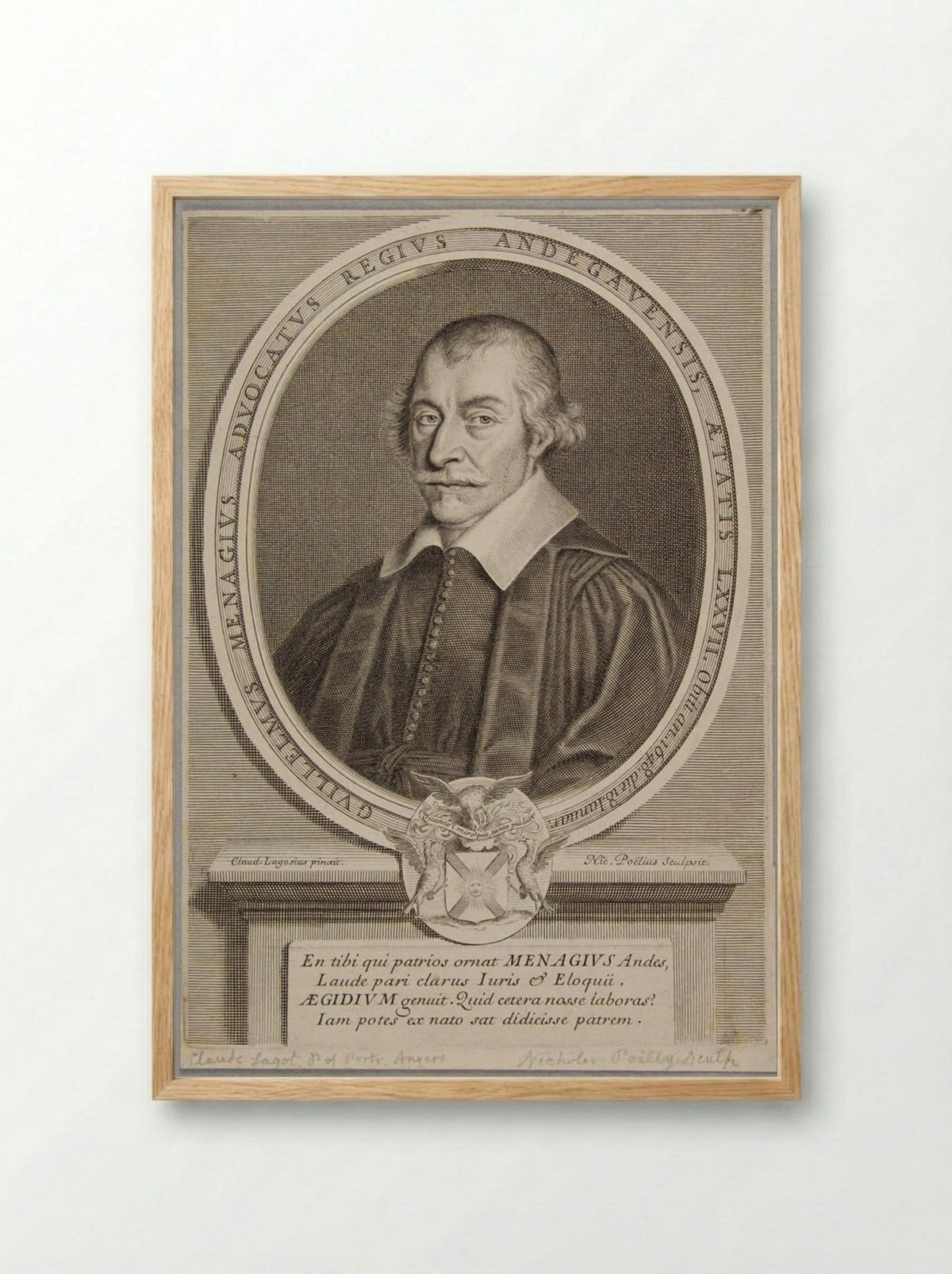 Guillelmus Menagius - Nicolas de Poilly - Framed Print Wood