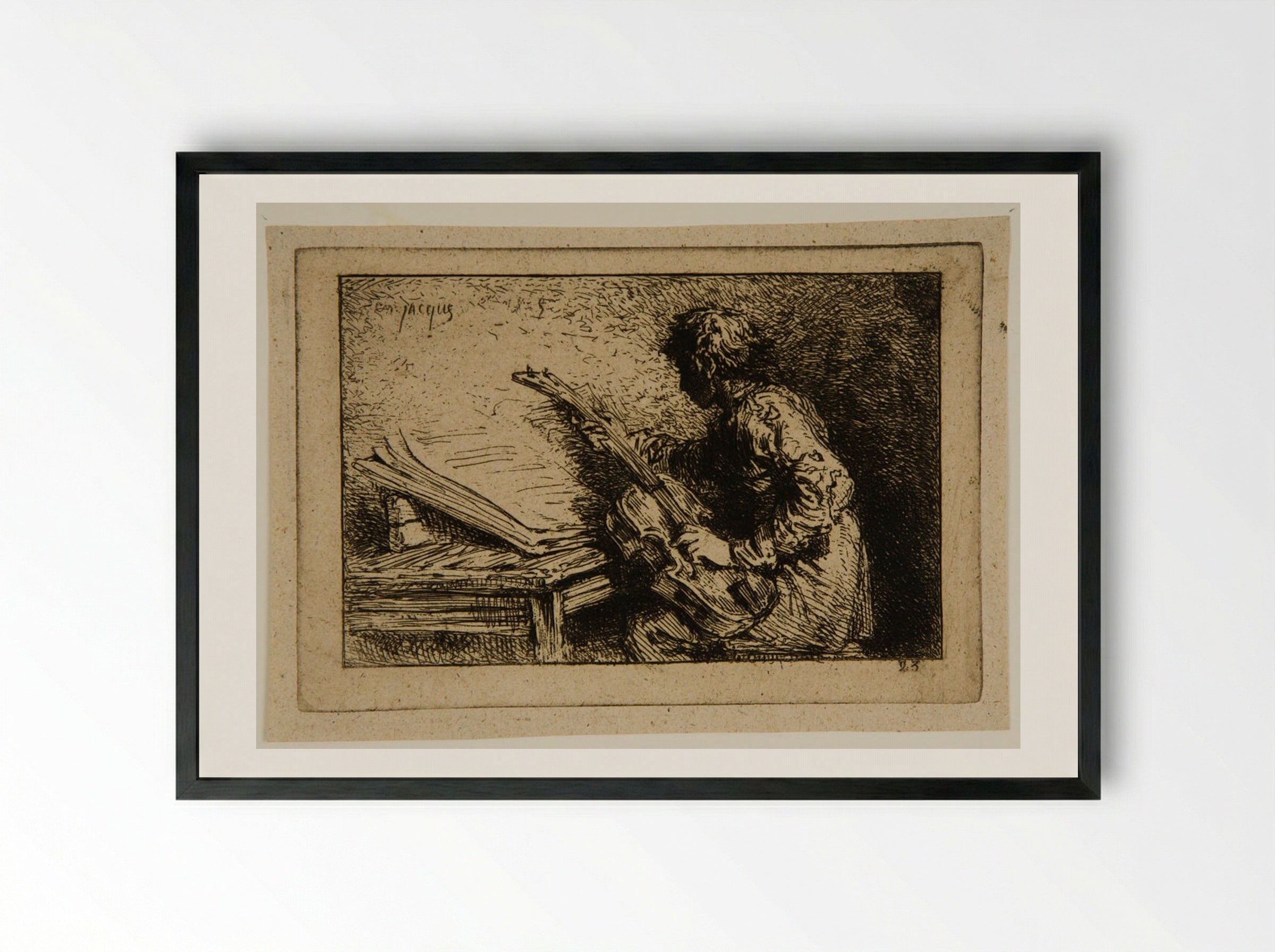 Guitar Player - Charles-Émile Jacque - Framed Print Black