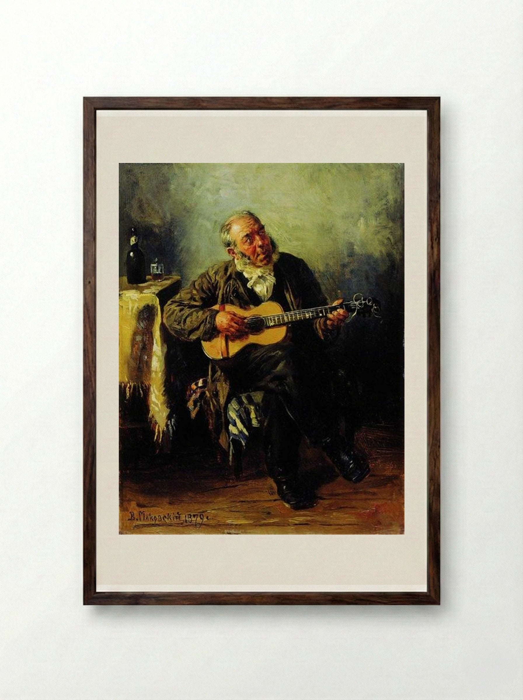 Guitar Player - Vladimir Makovsky - Framed Print Dark Wood