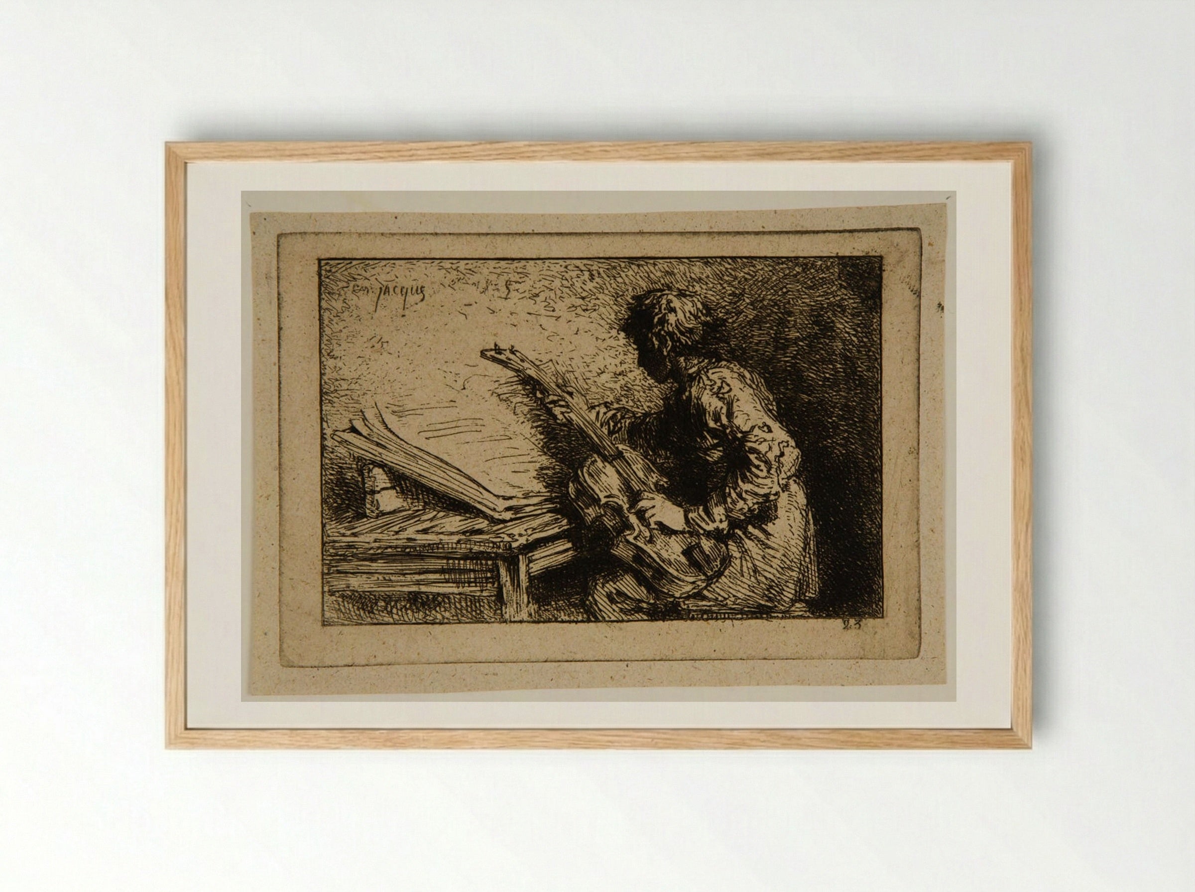 Guitar Player - Charles-Émile Jacque - Framed Print Wood