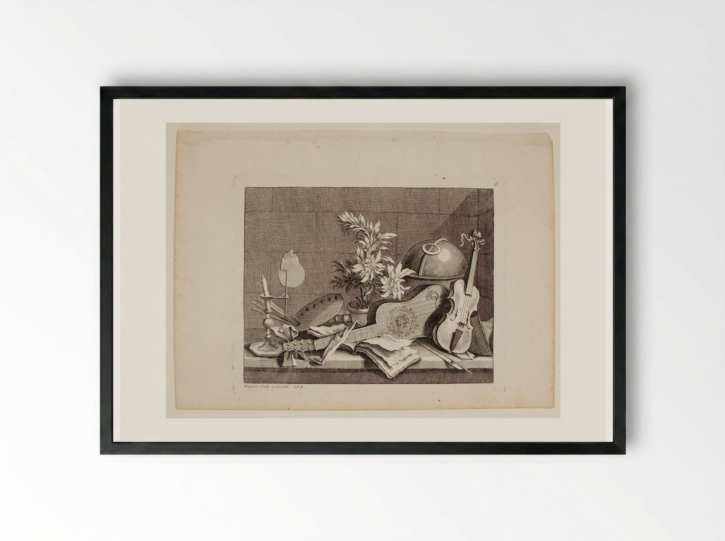 Guitar, Violin, and a Painter's Palette - Gabriel Huquier - Framed Print Black