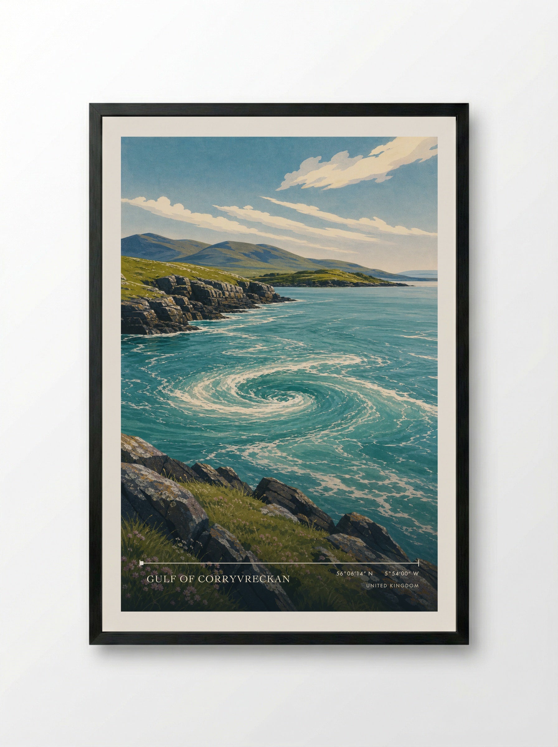 Gulf of Corryvreckan United Kingdom Travel Poster - Framed Print Black