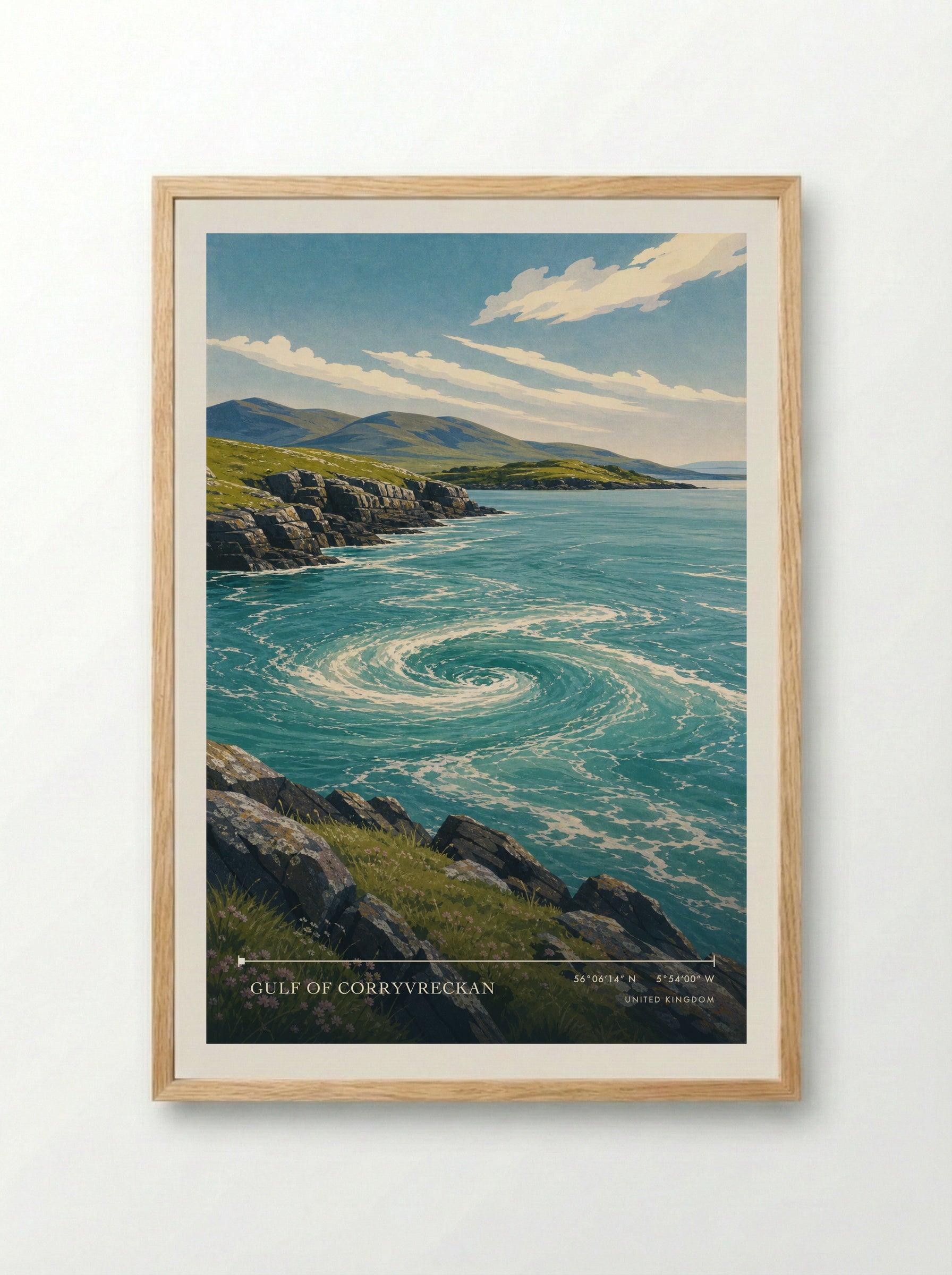 Gulf of Corryvreckan United Kingdom Travel Poster - Framed Print Wood