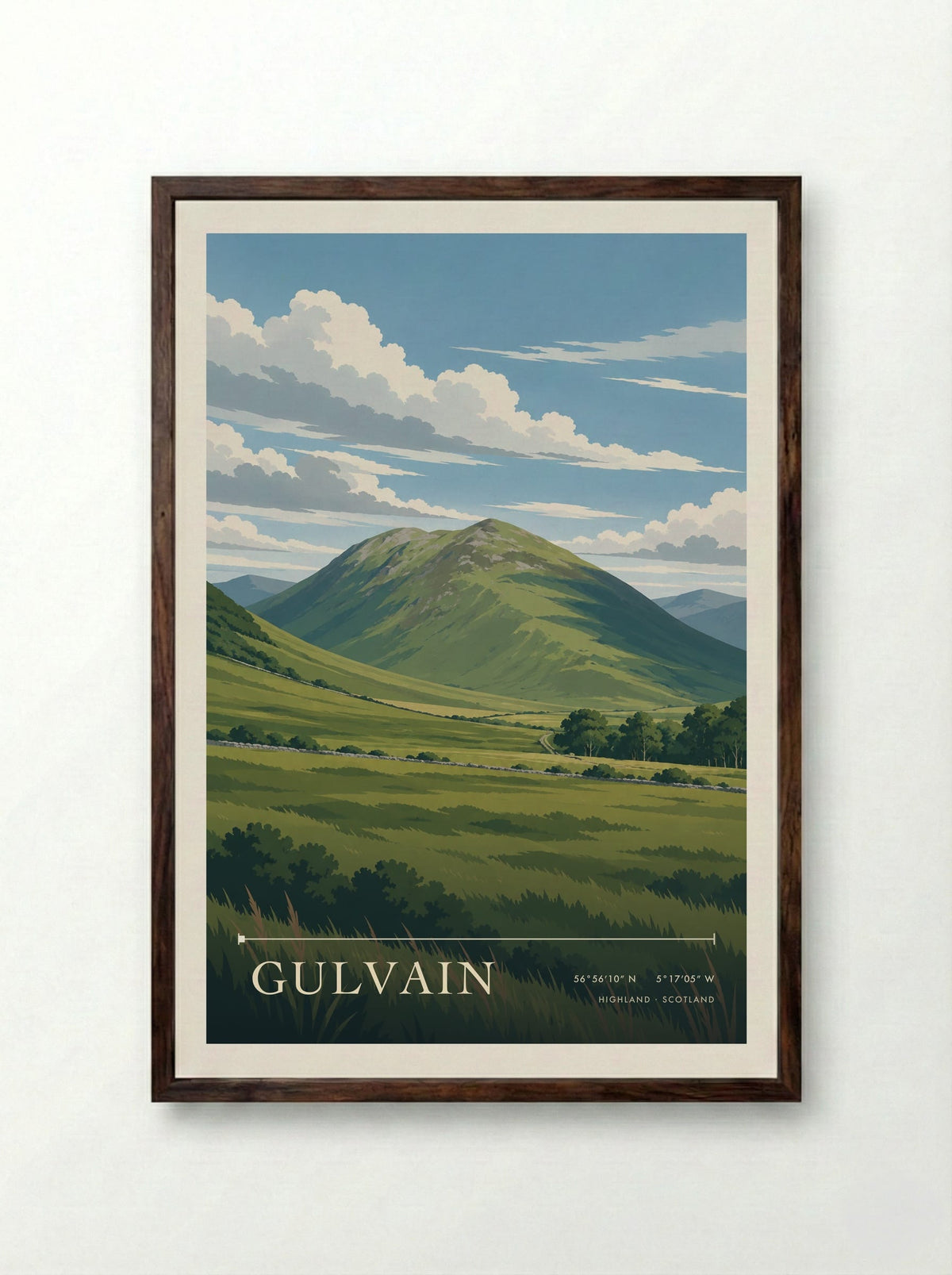 Gulvain, Highland | Travel Poster - Framed Print Dark Wood