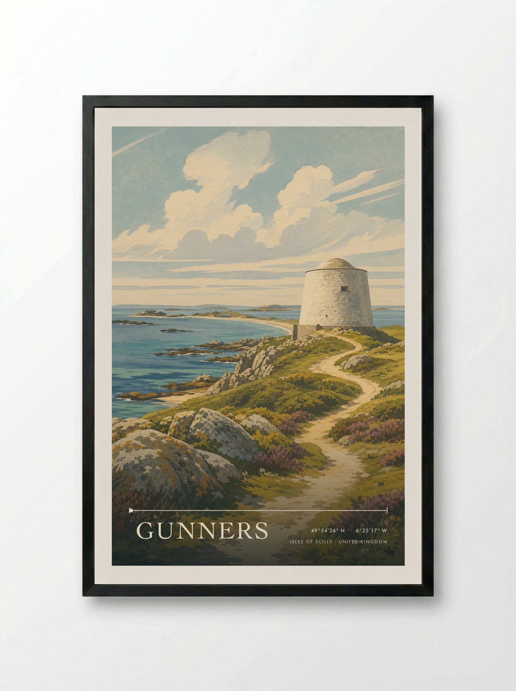 Gunners Isles of Scilly United Kingdom Travel Poster - Framed Print Black
