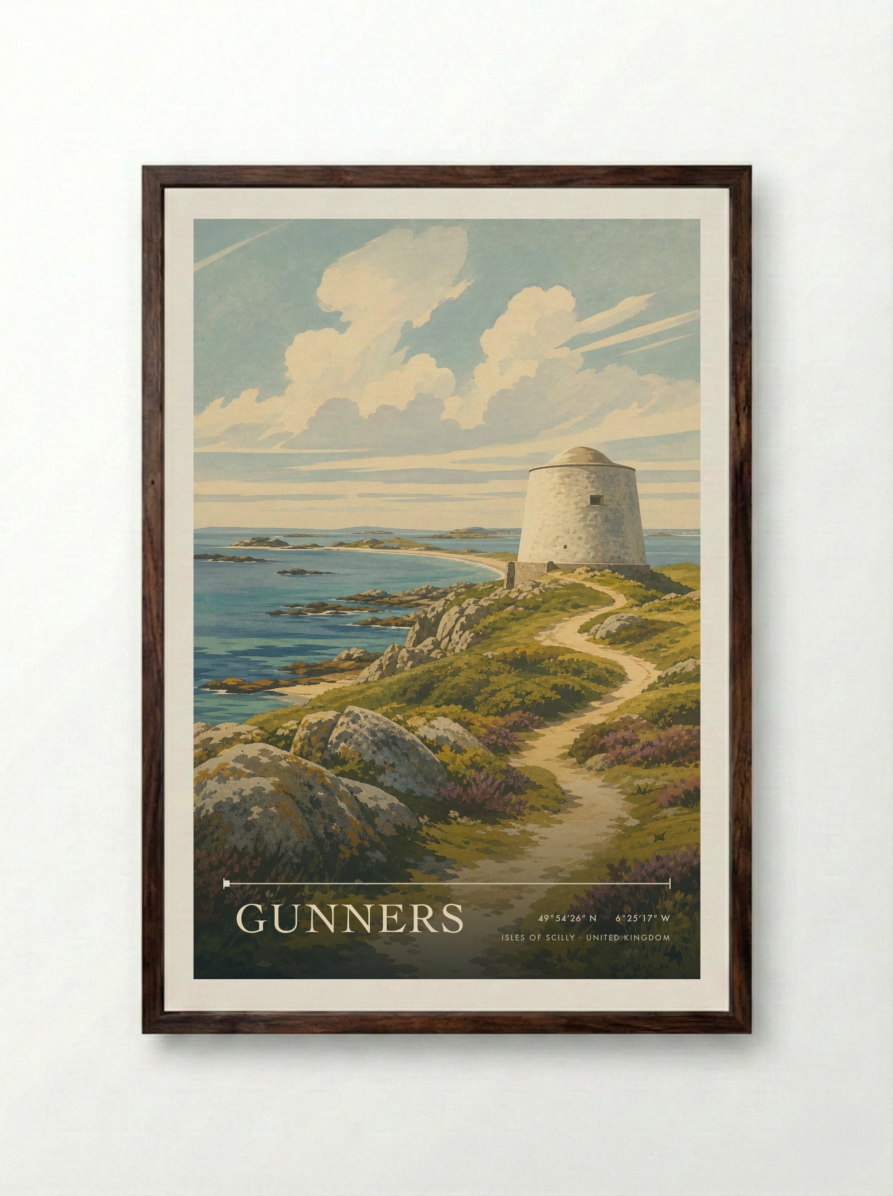 Gunners Isles of Scilly United Kingdom Travel Poster - Framed Print Dark Wood