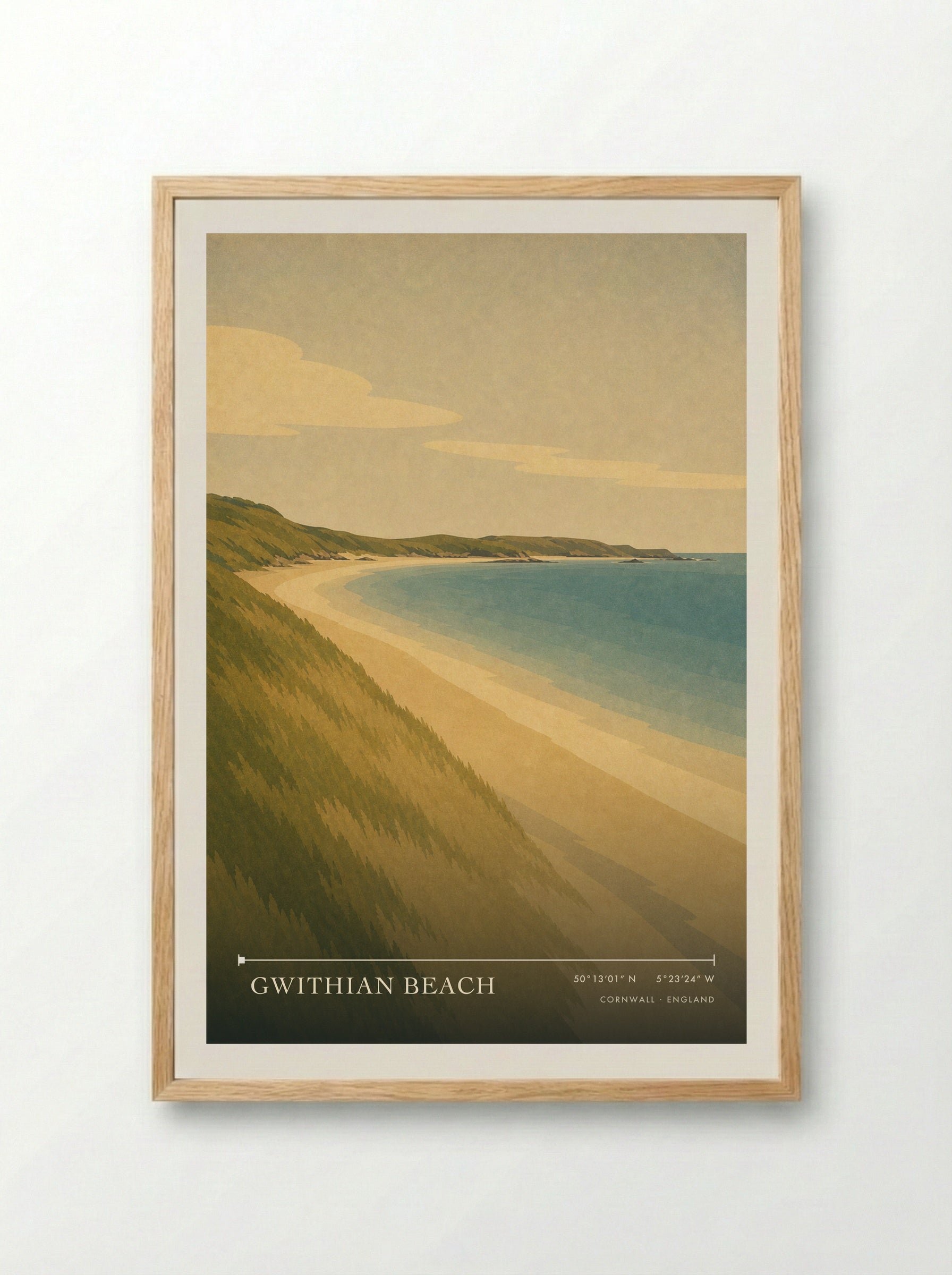 Gwithian Beach Cornwall England Travel Poster - Framed Print Wood