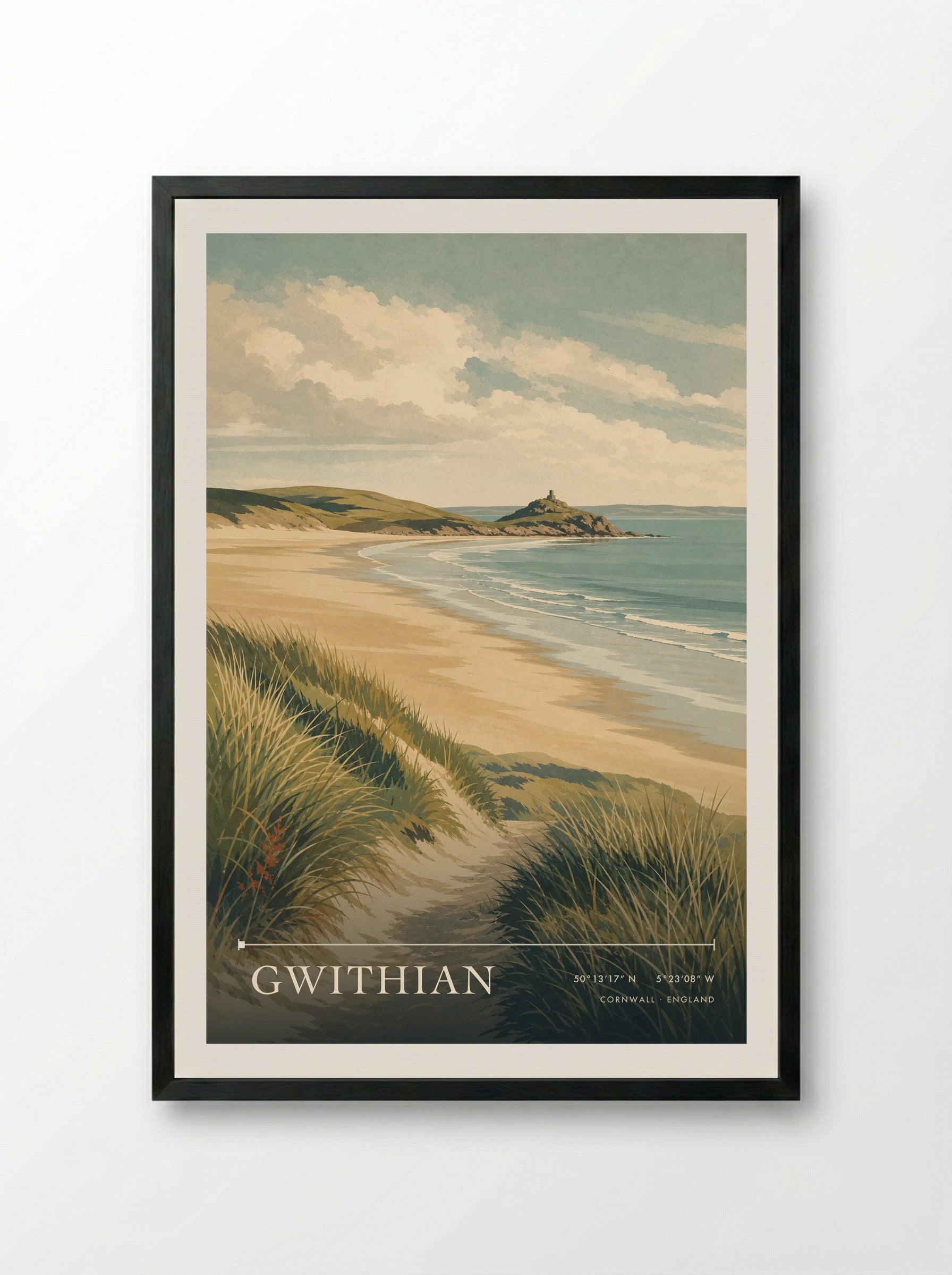 Gwithian Cornwall England Travel Poster - Framed Print Black