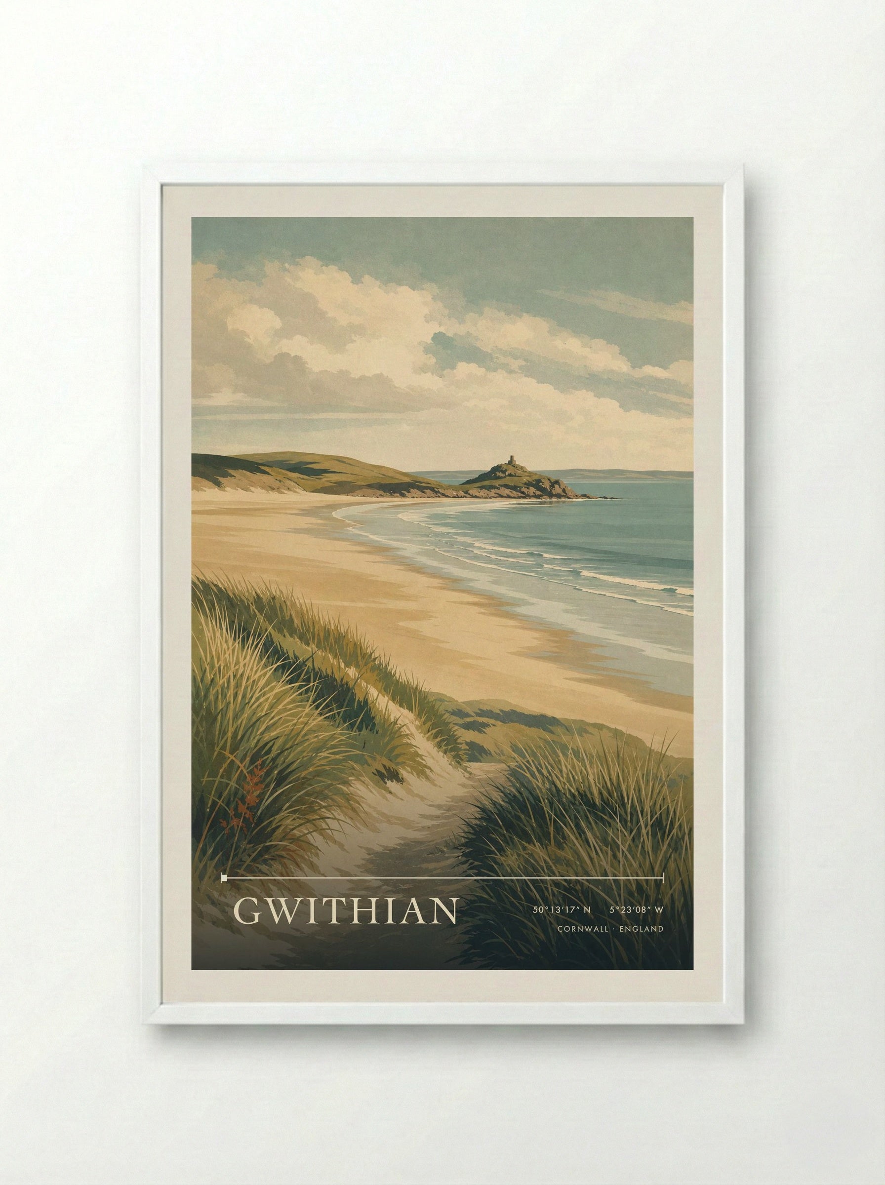 Gwithian Cornwall England Travel Poster - Framed Print White