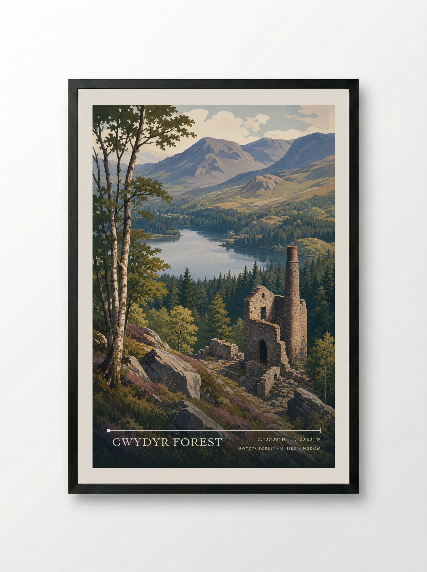 Gwydyr Forest United Kingdom Travel Poster - Framed Print Black