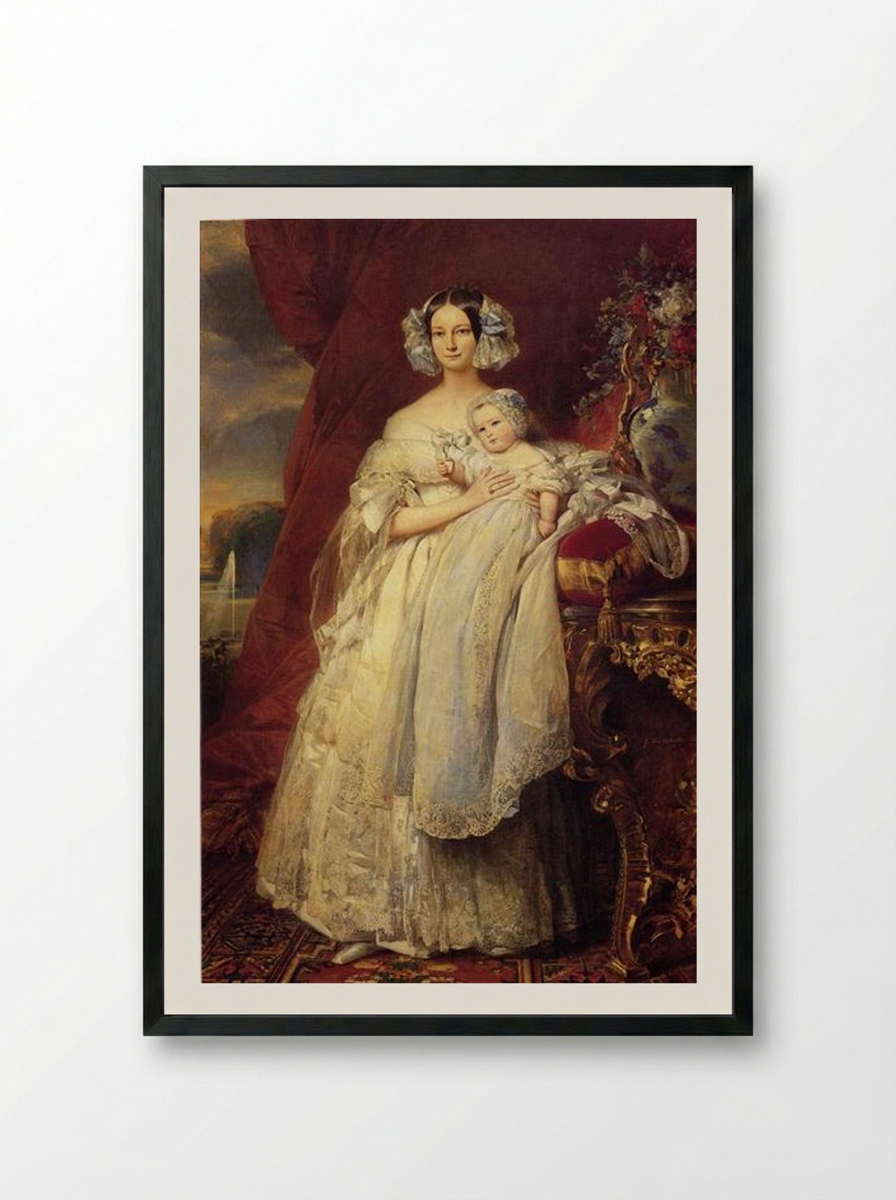 Hélène of Mecklenburg-Schwerin, Duchess of Orléans, with her son, the Count of Paris - Franz Xaver Winterhalter - Framed Print Black