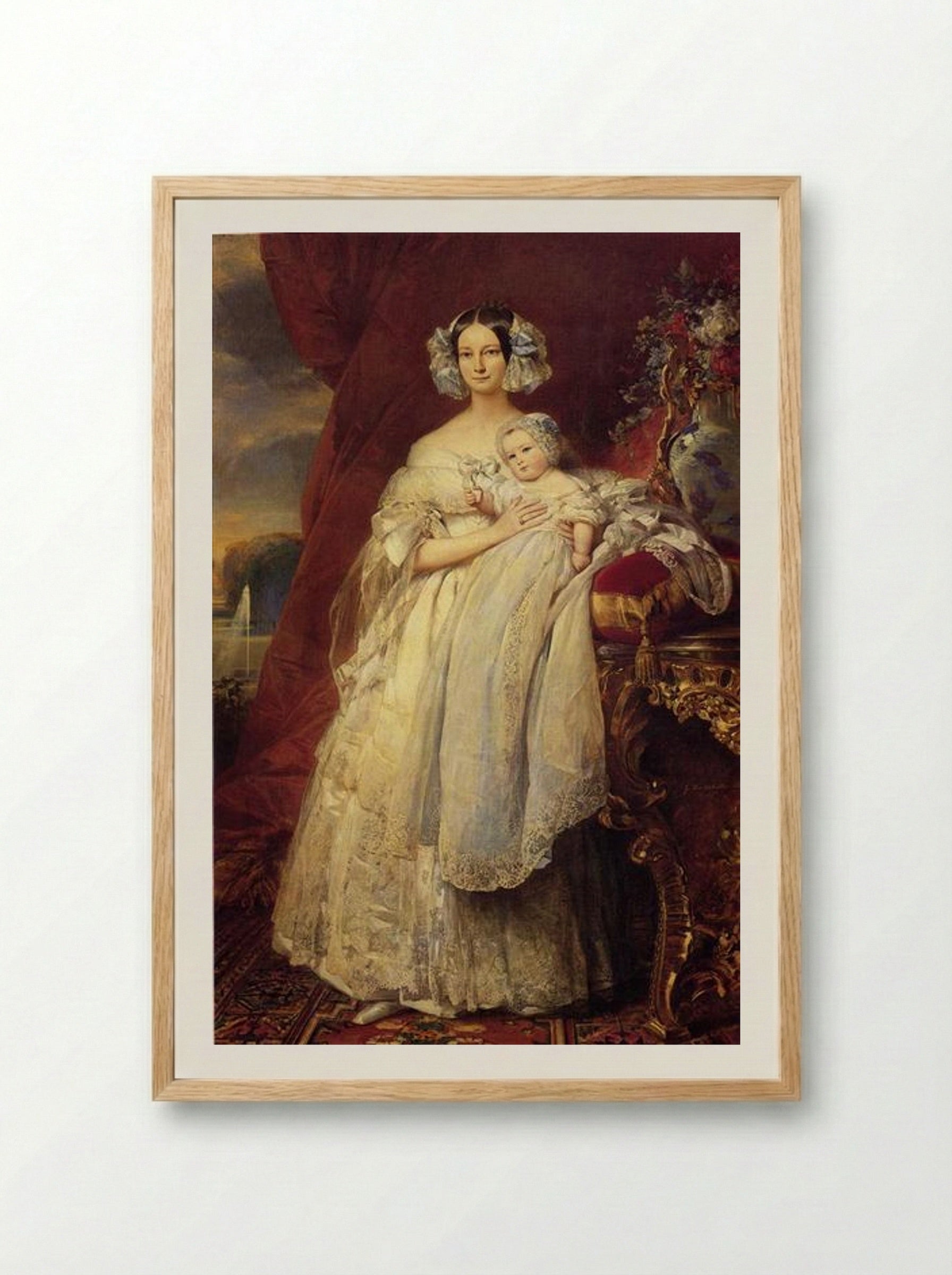 Hélène of Mecklenburg-Schwerin, Duchess of Orléans, with her son, the Count of Paris - Franz Xaver Winterhalter - Framed Print Wood