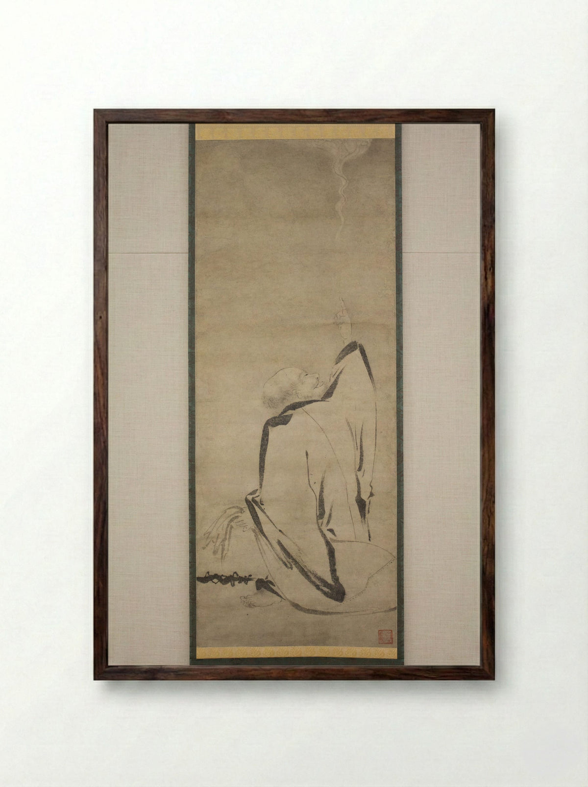 Hōtei Pointing to the Moon - Shinno Noami - Framed Print Dark Wood