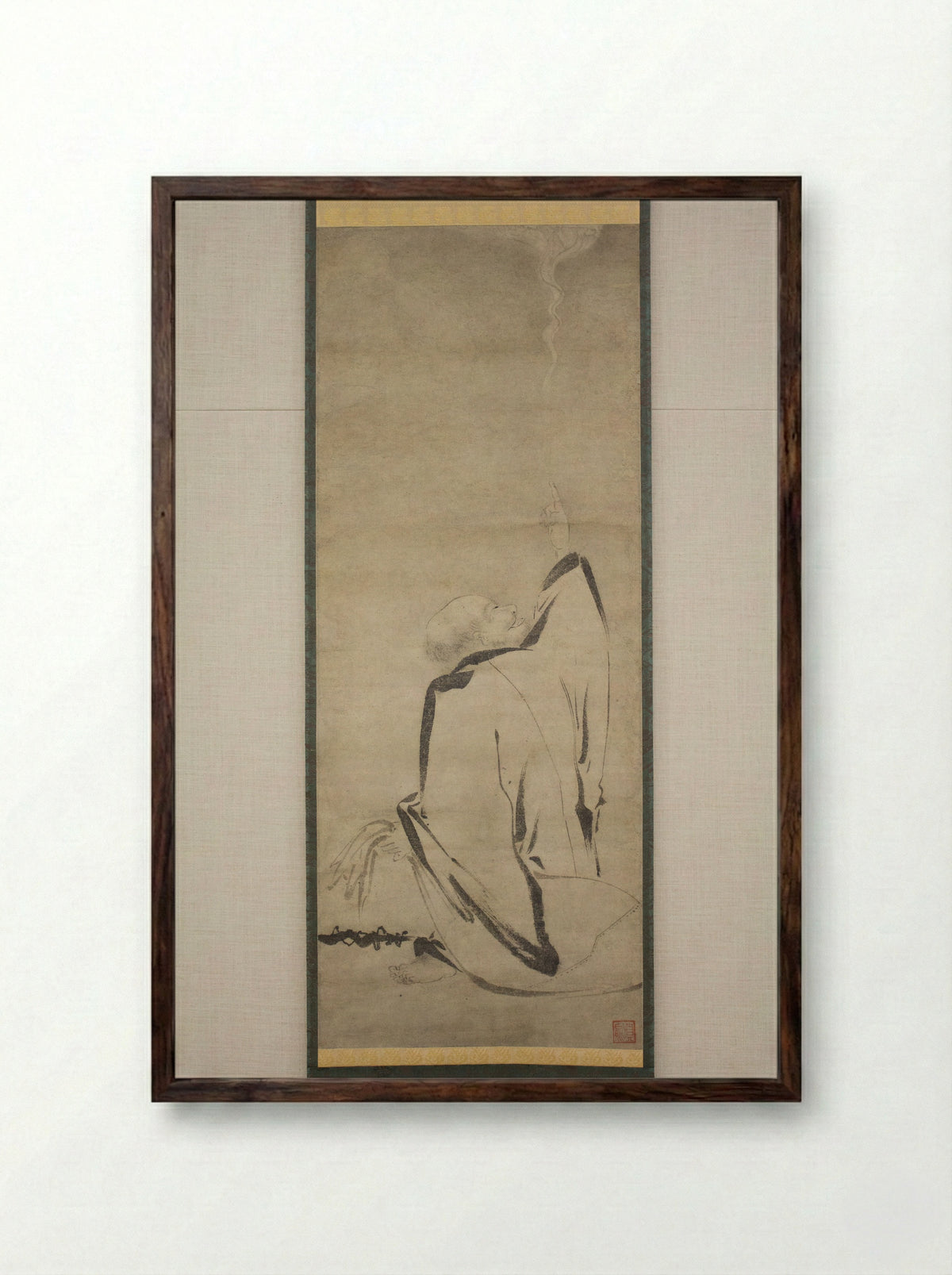 Hōtei Pointing to the Moon - Shinno Noami - Framed Print Dark Wood