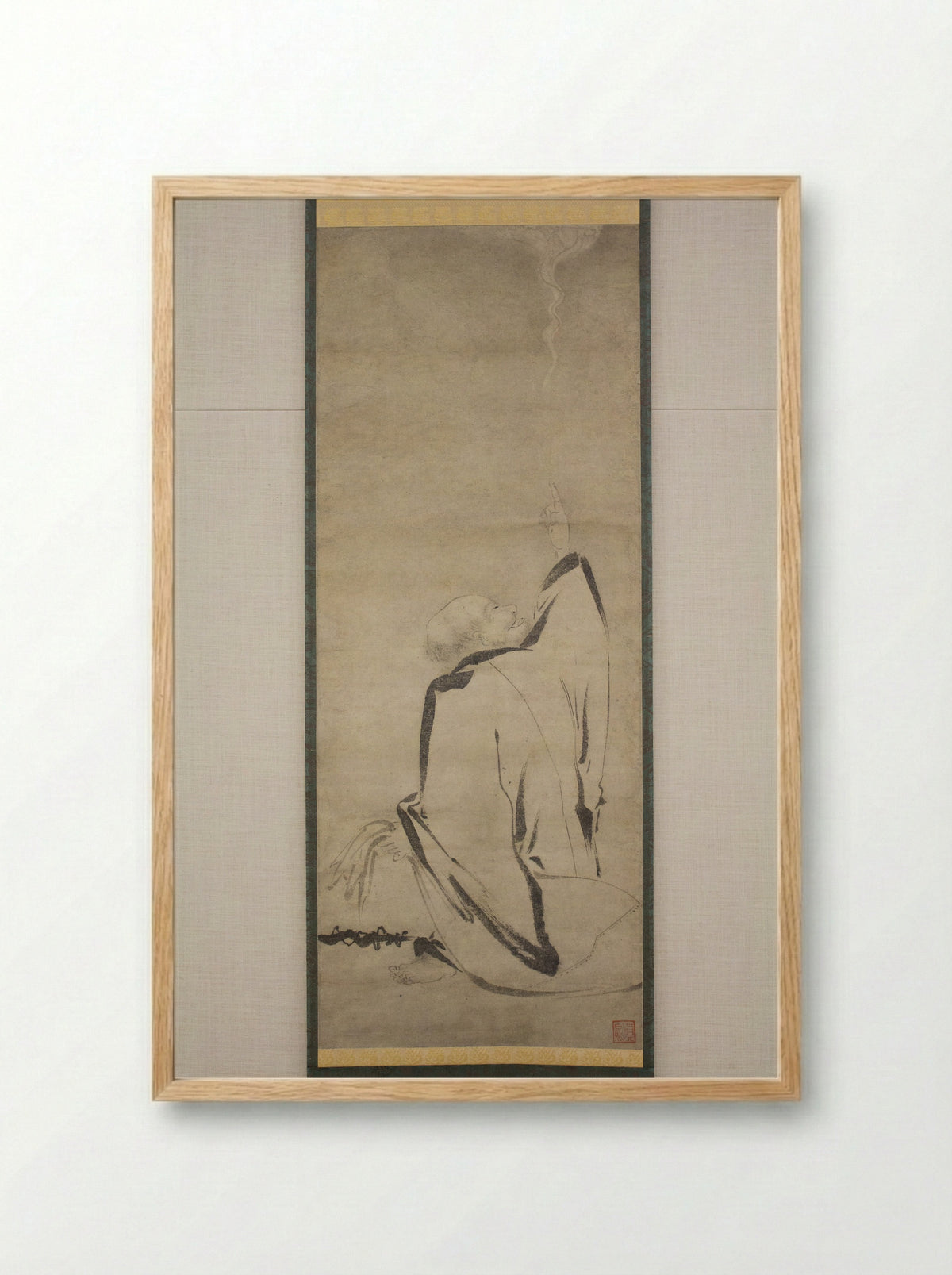 Hōtei Pointing to the Moon - Shinno Noami - Framed Print Wood