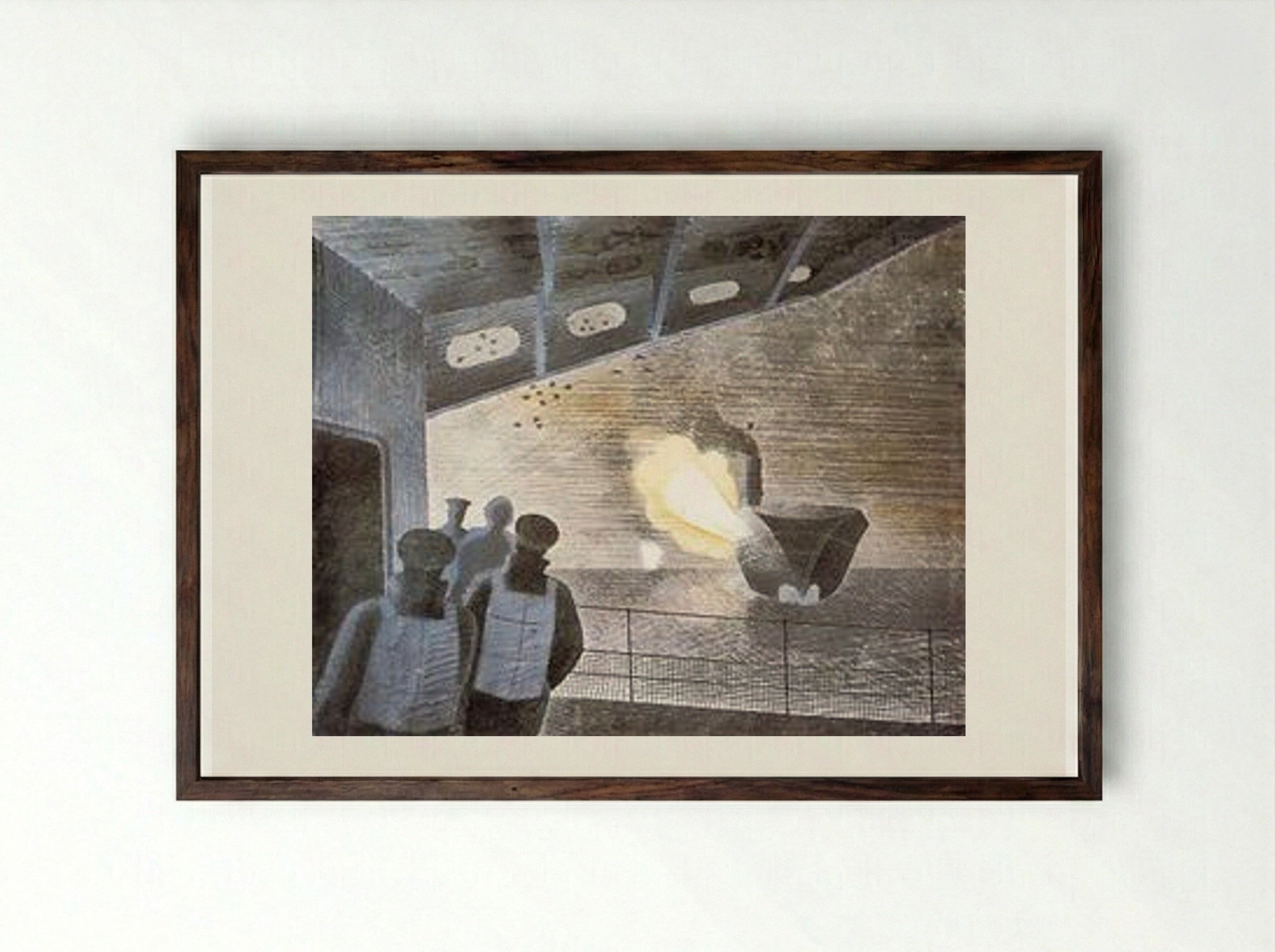 HMS Ark Royal in Action - Eric Ravilious - Framed Print Dark Wood