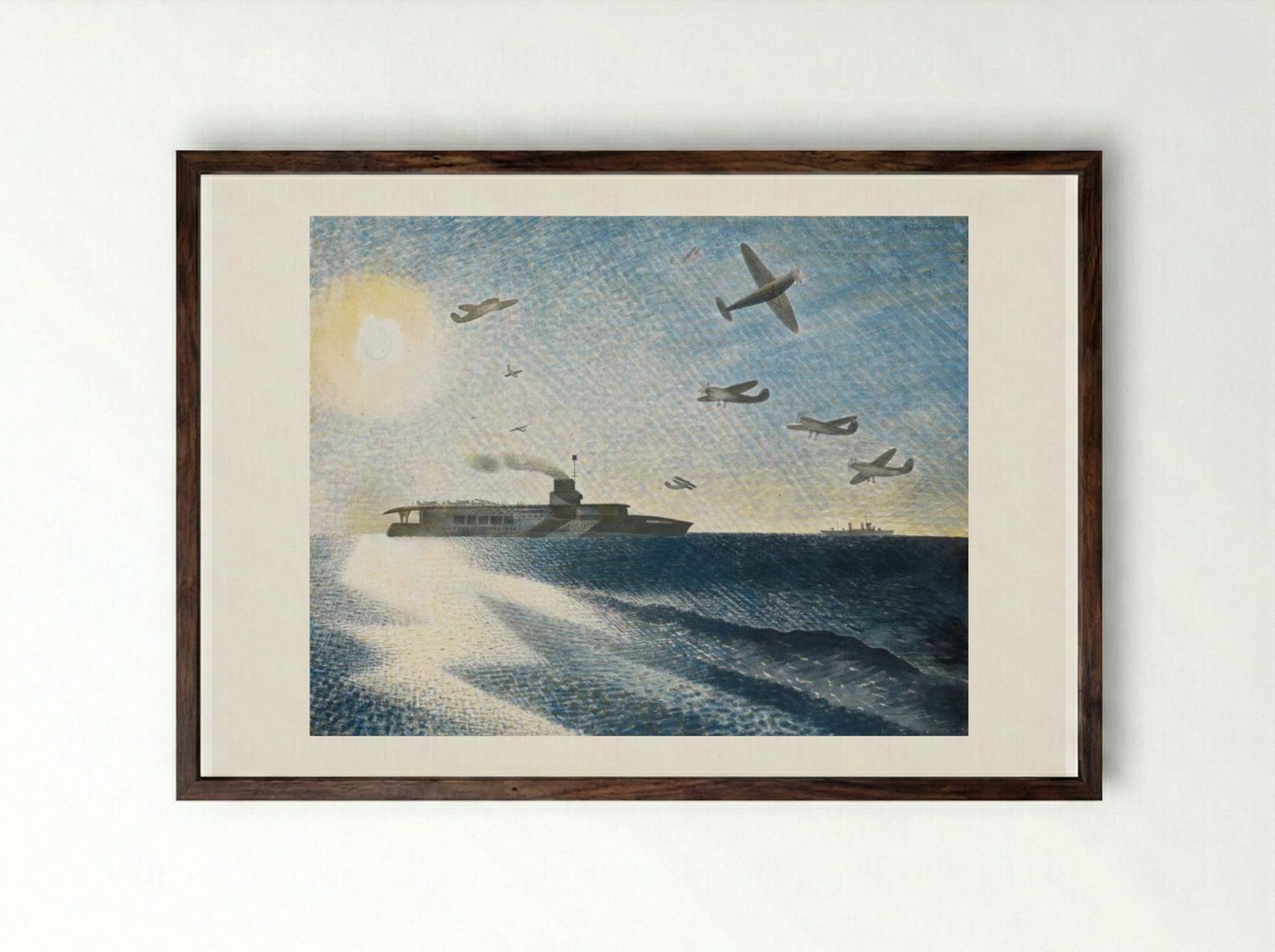 HMS Glorious in the Arctic - Eric Ravilious - Framed Print Dark Wood