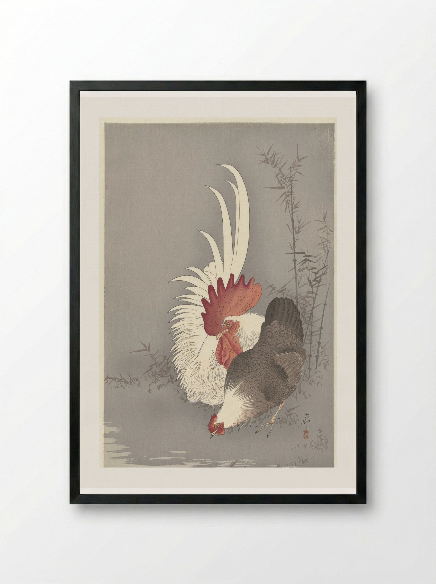 Haan en kip - Matsuki Heikichi - Framed Print Black