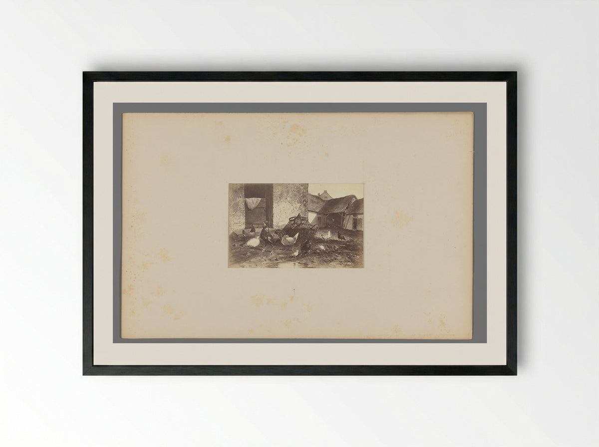 Haan en vijf kippen in een hok - Jan Gerard Smits - Framed Print Black