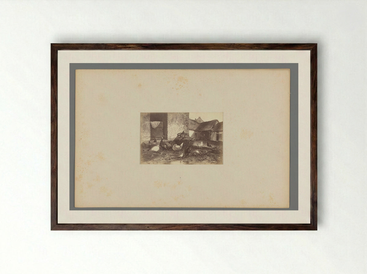 Haan en vijf kippen in een hok - Jan Gerard Smits - Framed Print Dark Wood