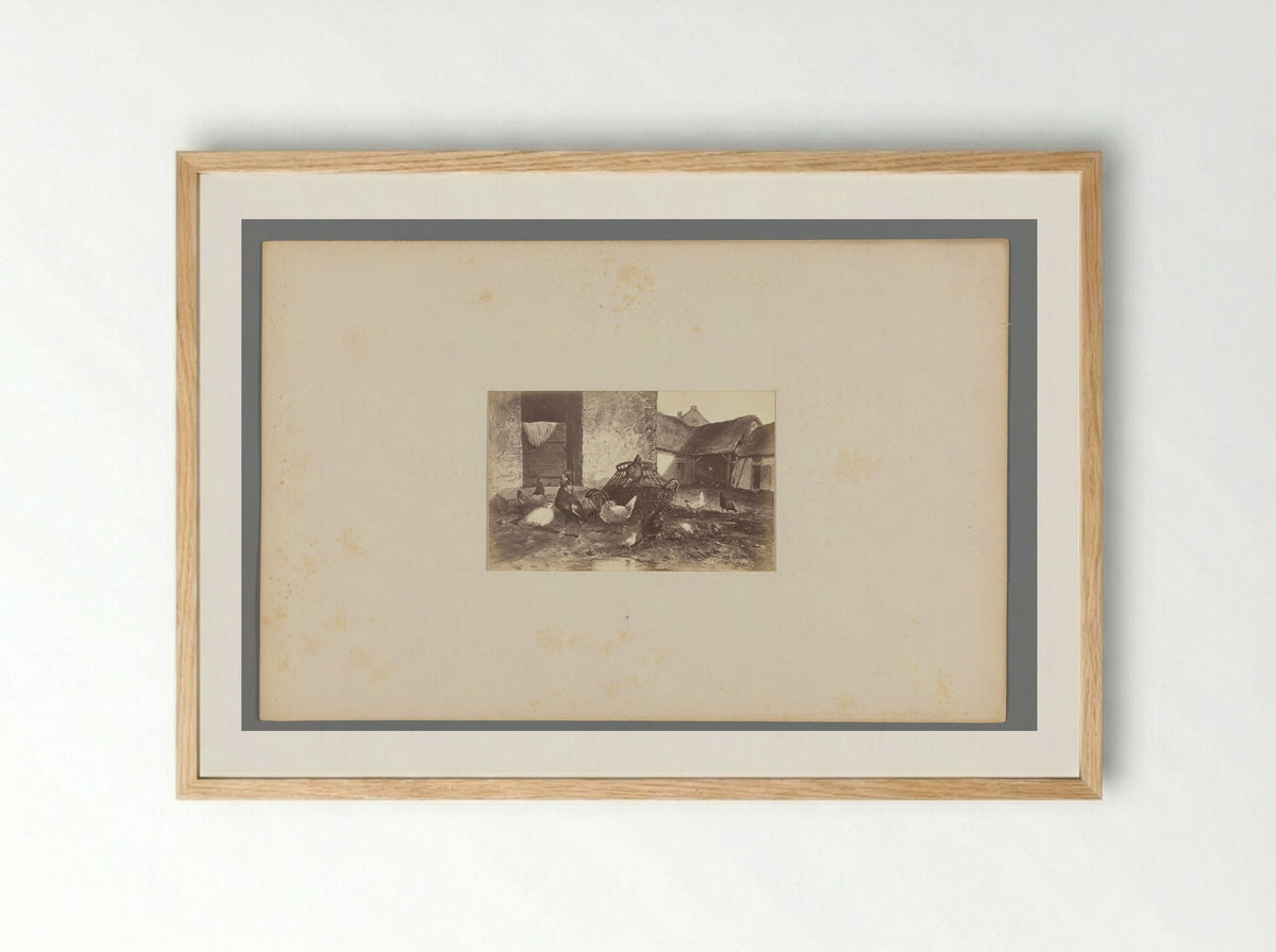 Haan en vijf kippen in een hok - Jan Gerard Smits - Framed Print Wood