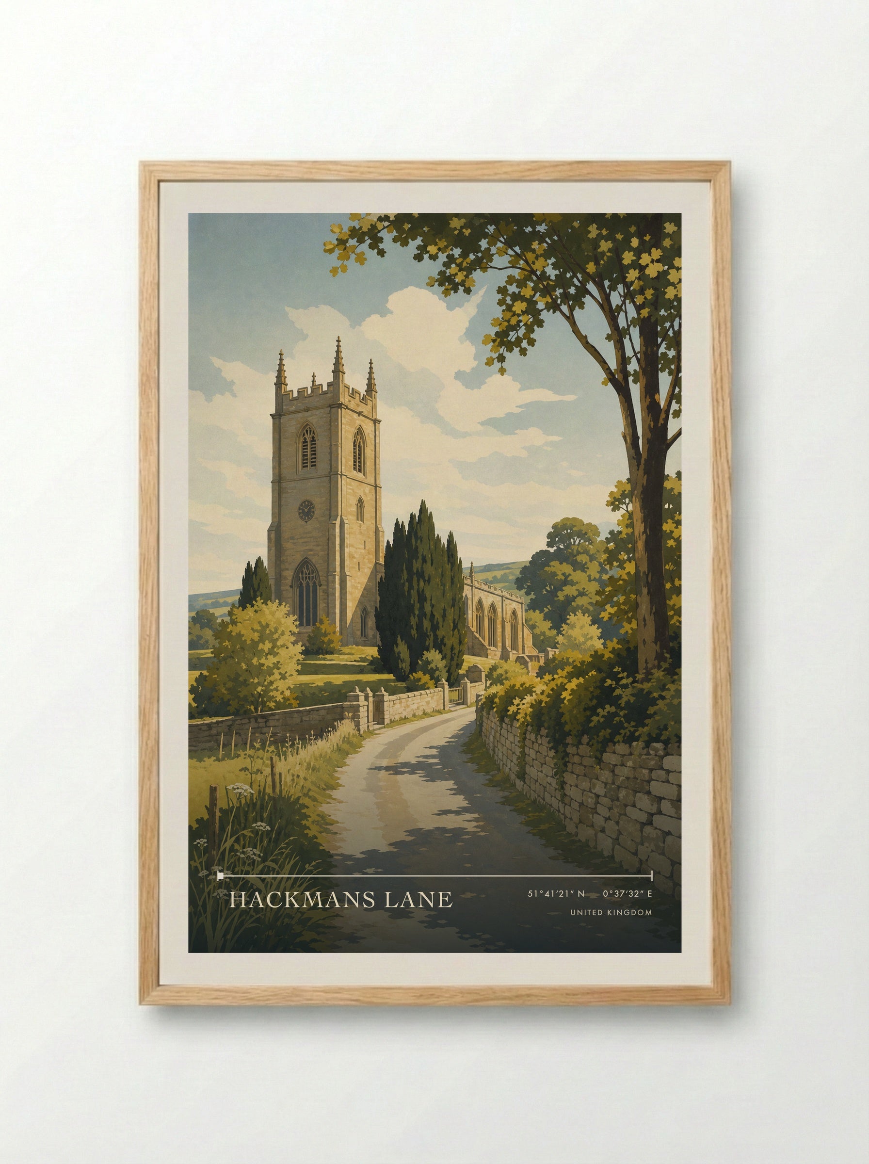 Hackmans Lane United Kingdom Travel Poster - Framed Print Wood