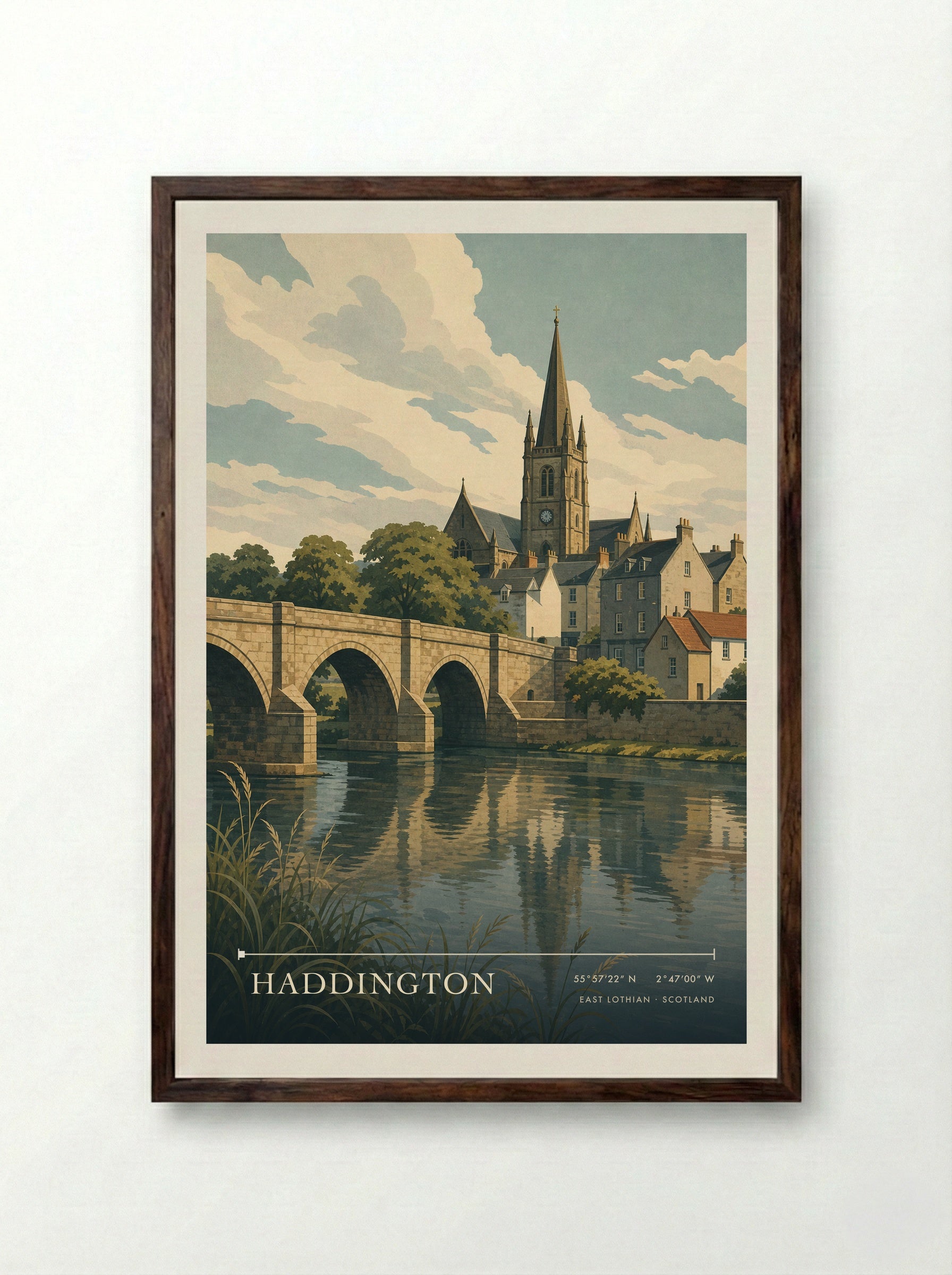 Haddington East Lothian Scotland Travel Poster - Framed Print Dark Wood