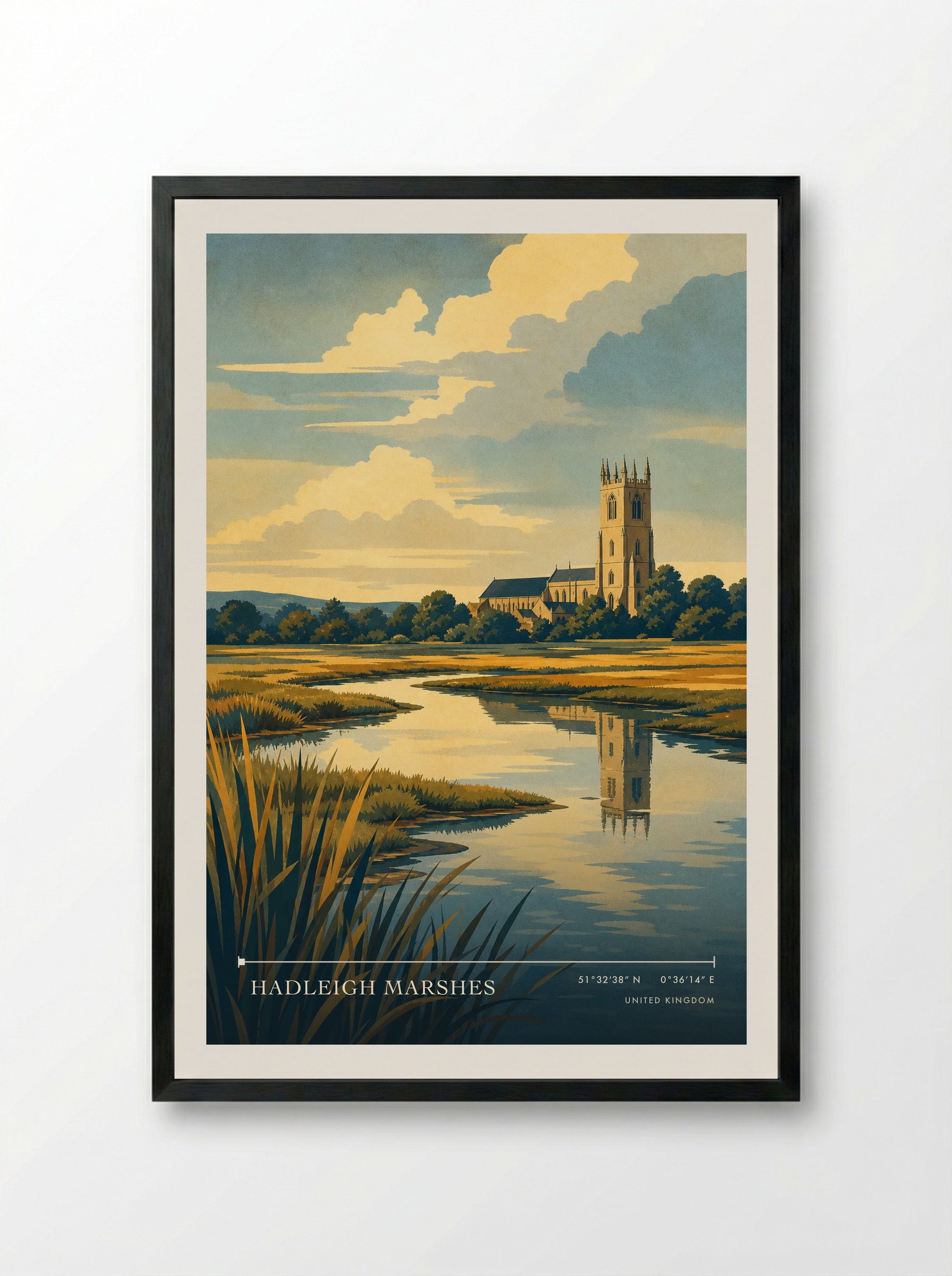 Hadleigh Marshes United Kingdom Travel Poster - Framed Print Black