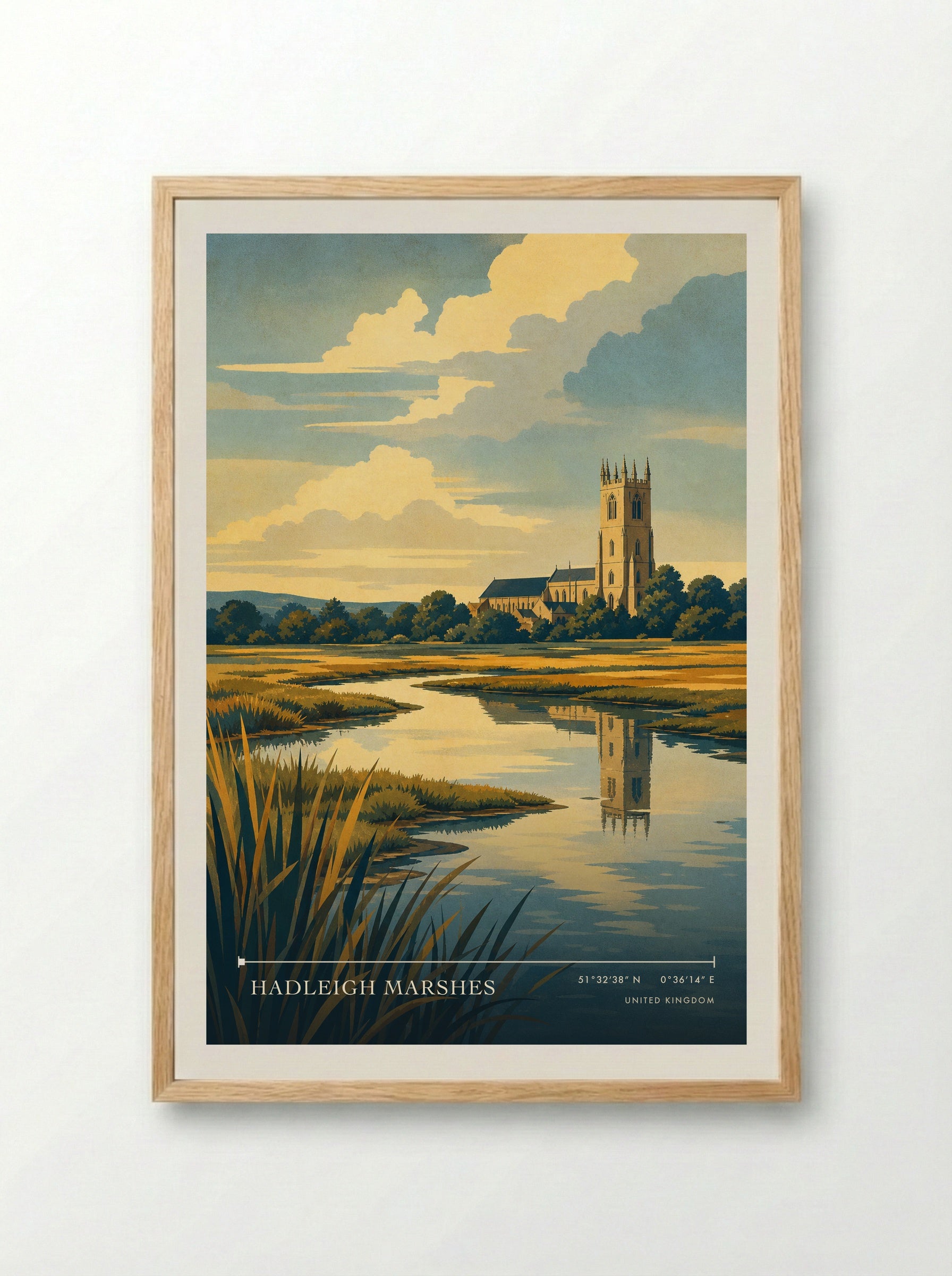 Hadleigh Marshes United Kingdom Travel Poster - Framed Print Wood