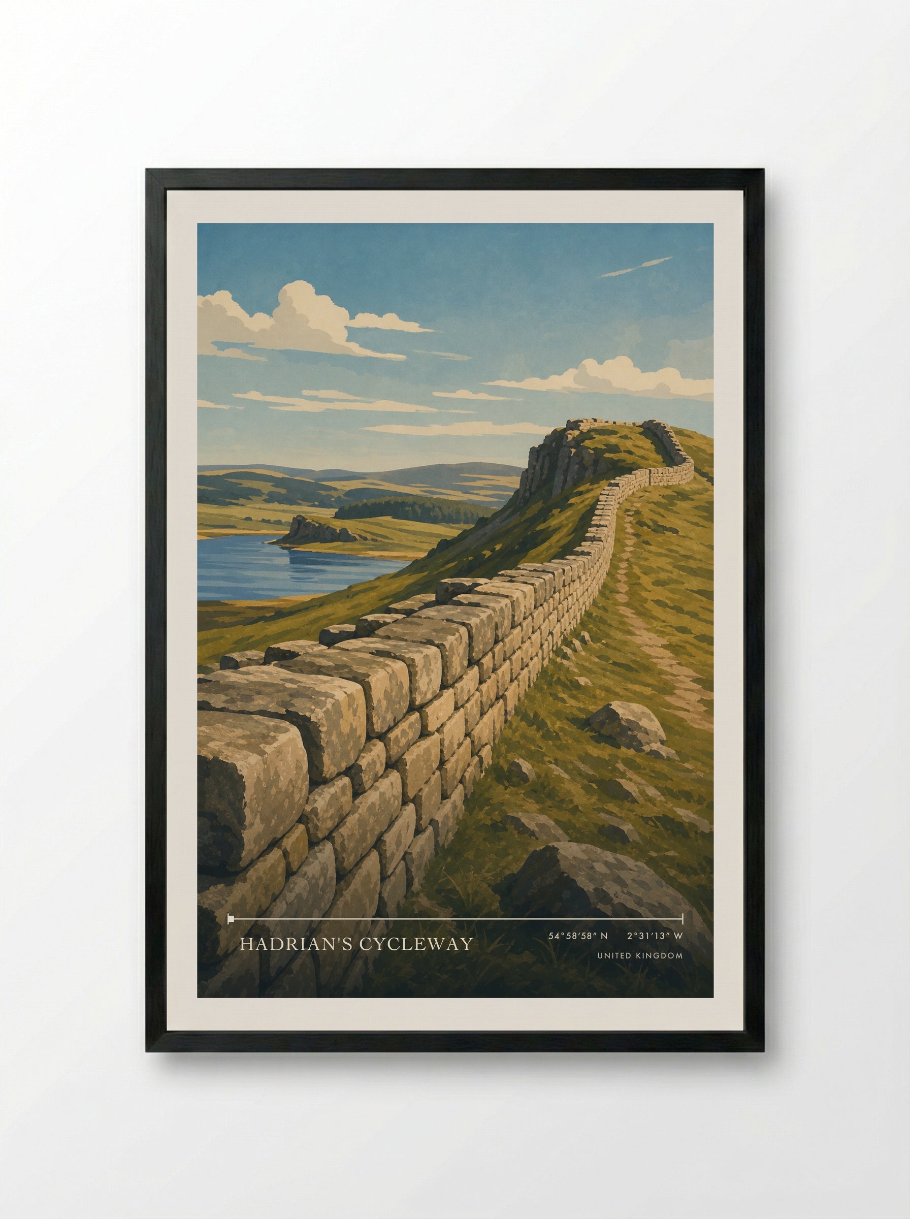 Hadrian's Cycleway United Kingdom Travel Poster - Framed Print Black