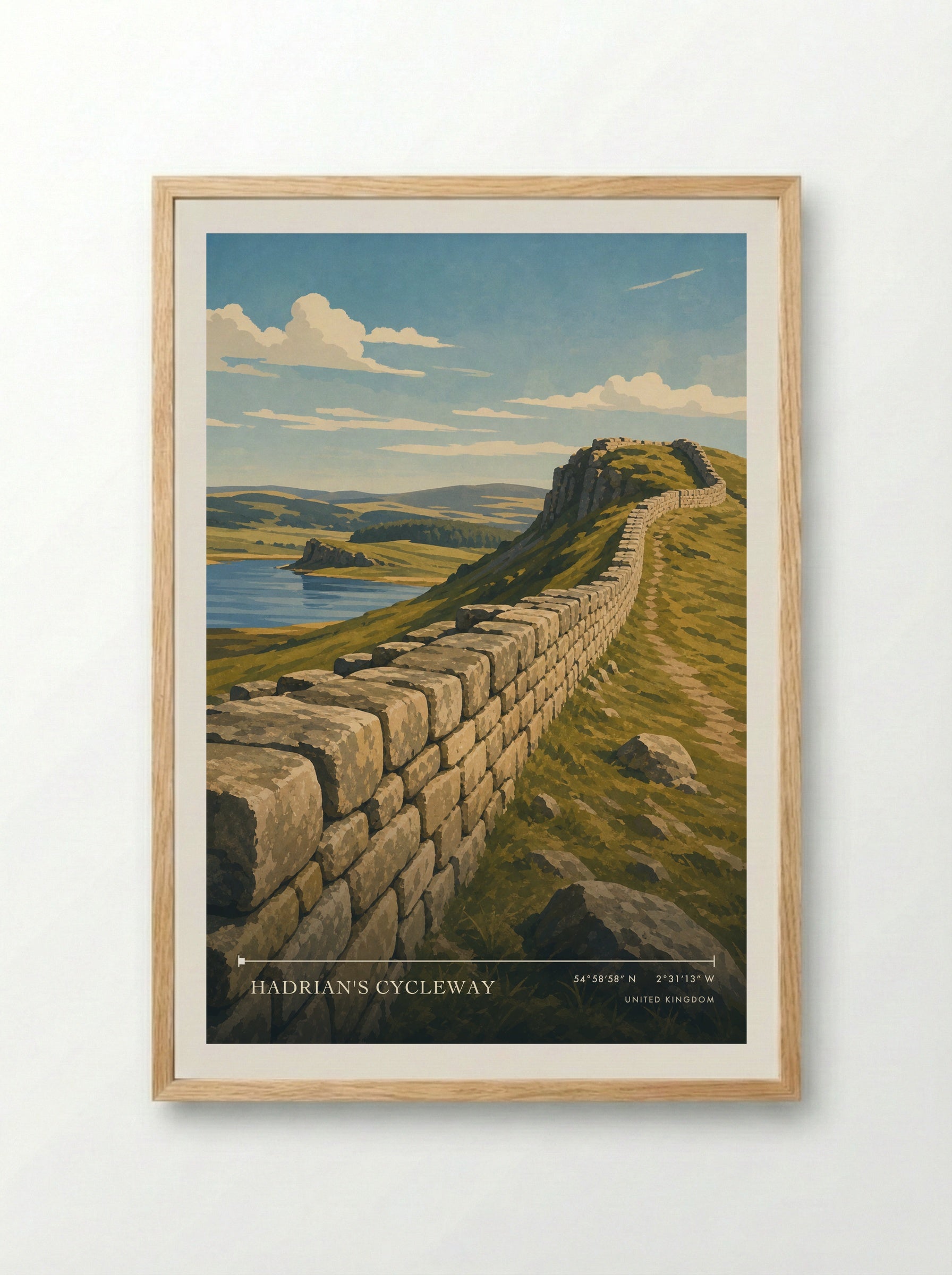 Hadrian's Cycleway United Kingdom Travel Poster - Framed Print Wood