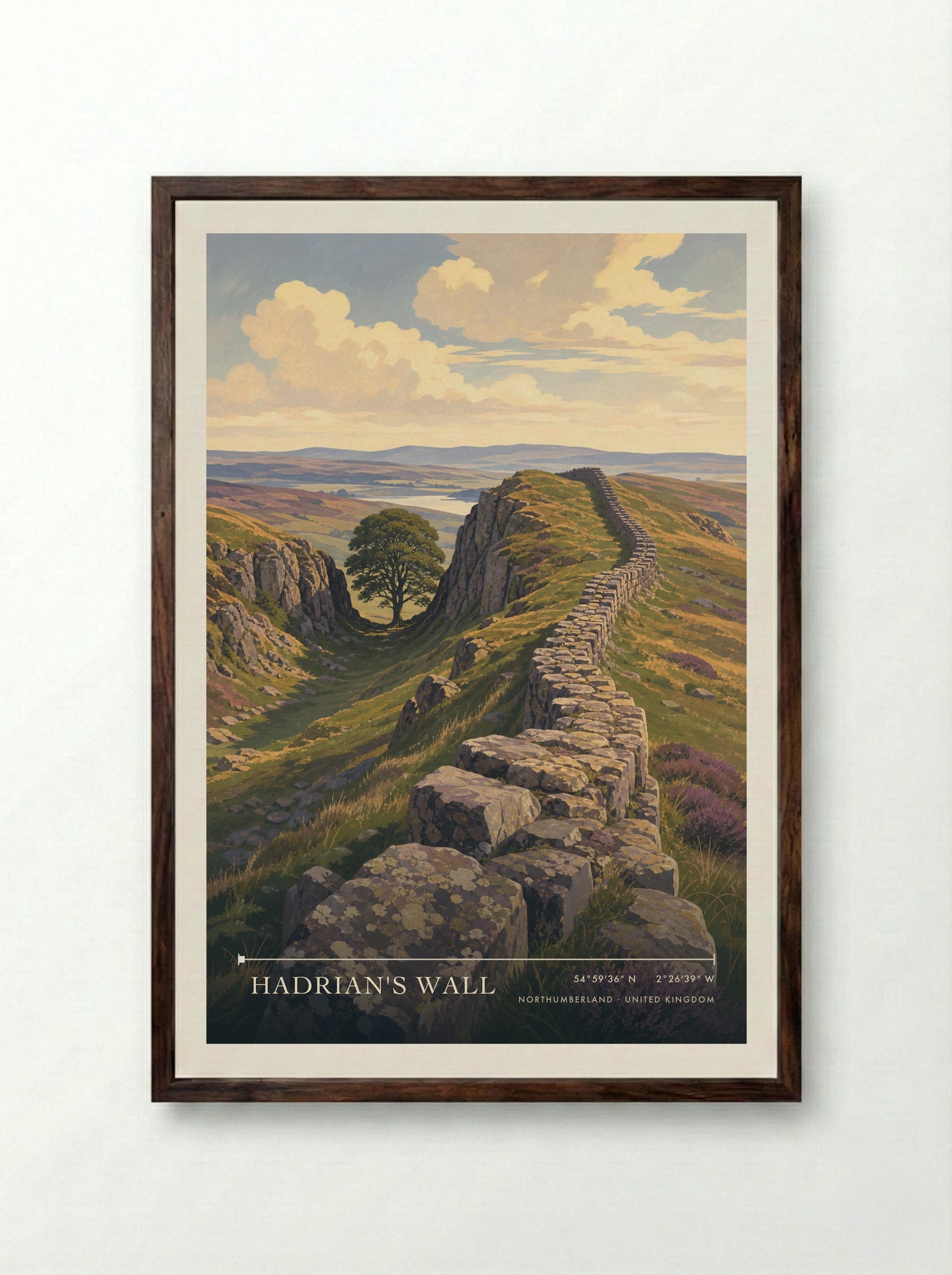 Hadrian's Wall Northumberland United Kingdom Travel Poster - Framed Print Dark Wood