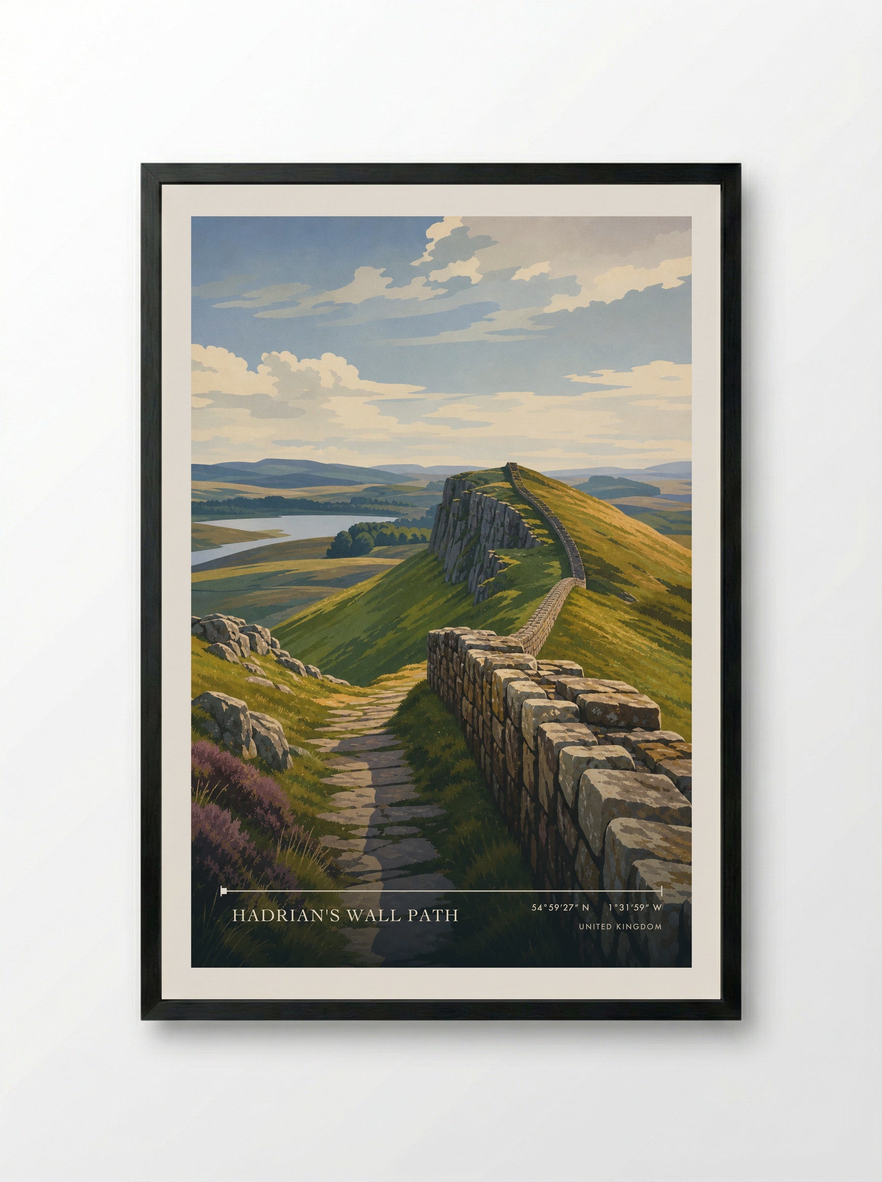 Hadrian's Wall Path United Kingdom Travel Poster - Framed Print Black