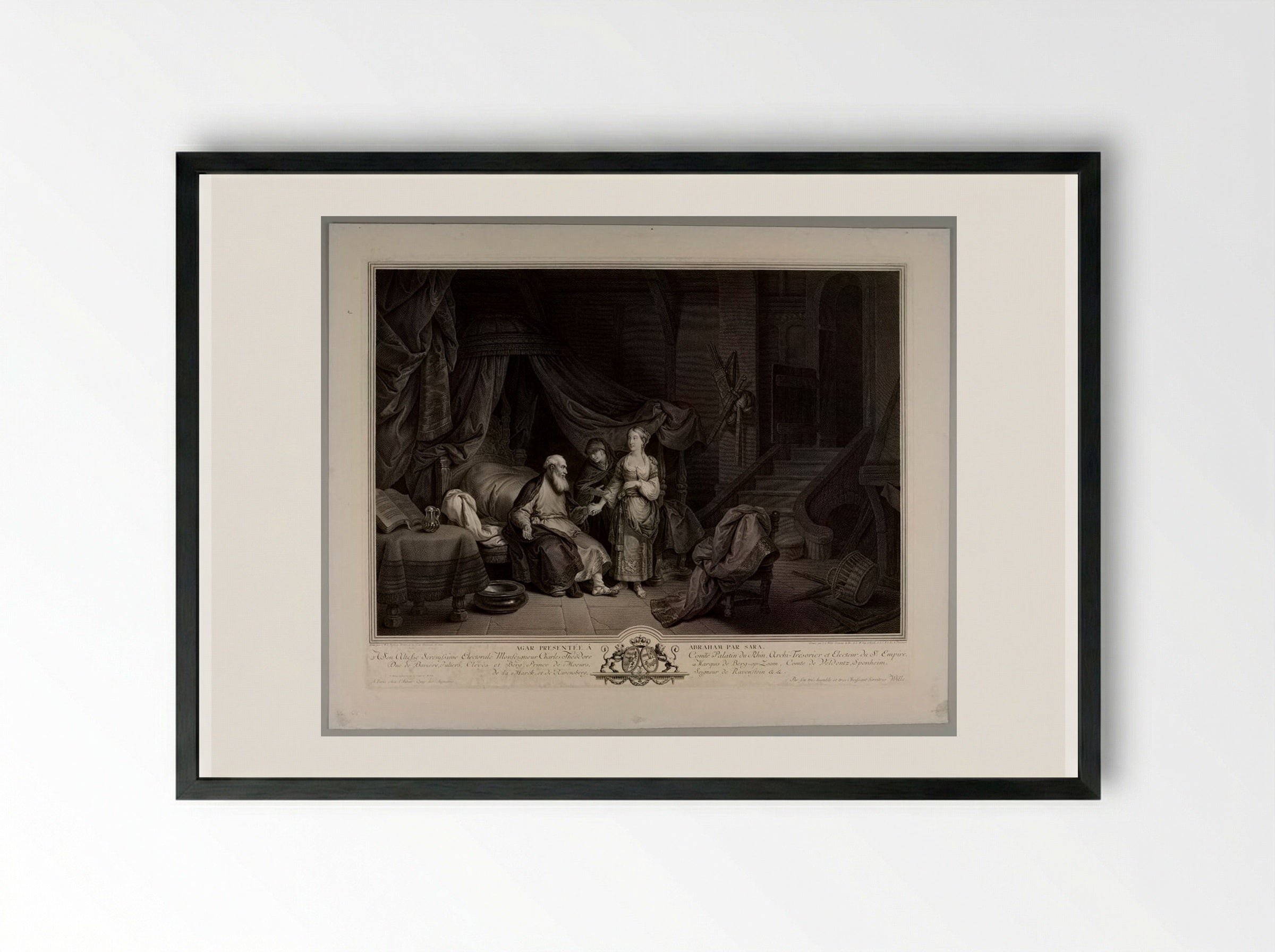 Hagar Presented to Abraham by Sara - Johann Georg Wille - Framed Print Black