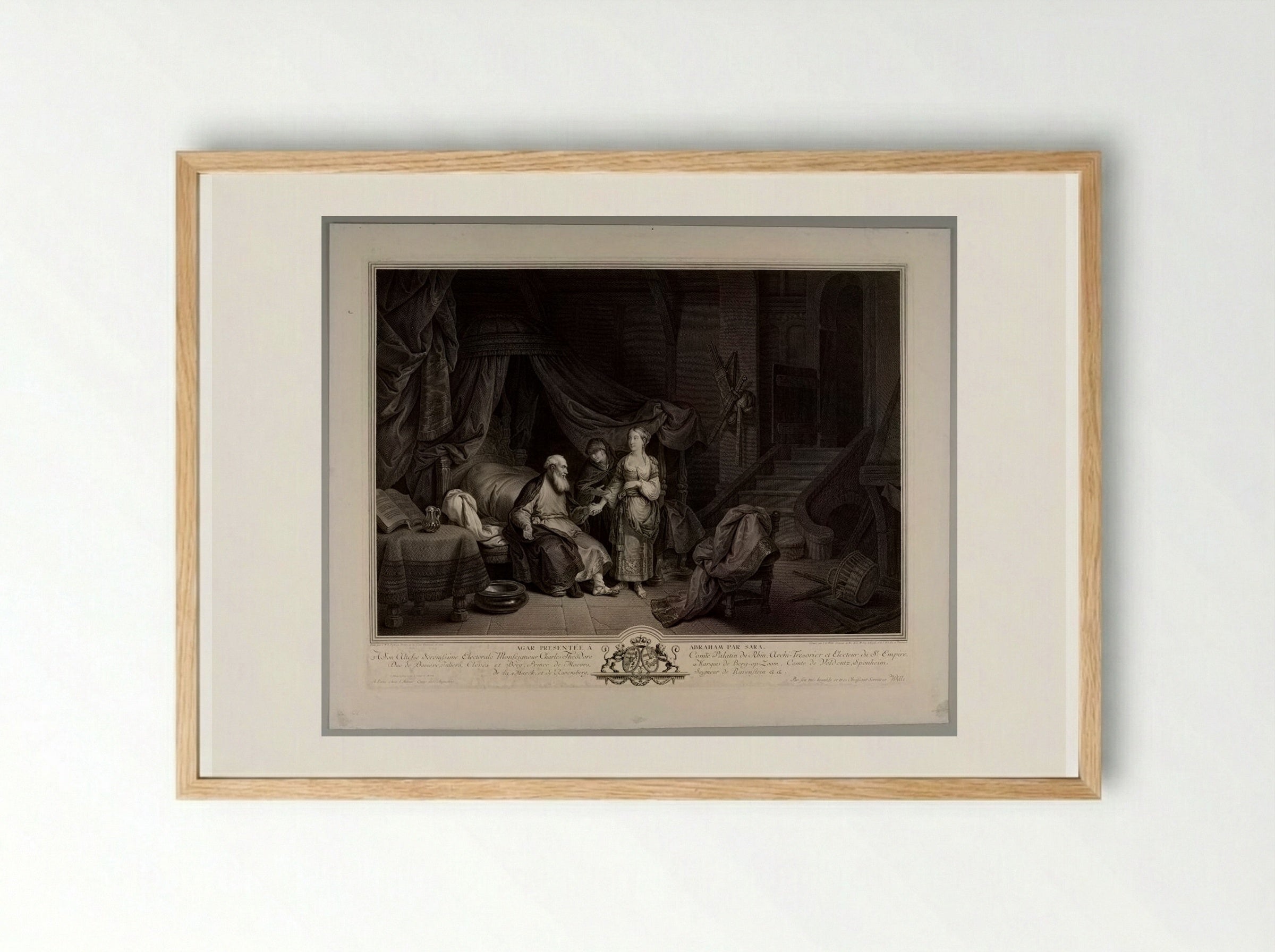 Hagar Presented to Abraham by Sara - Johann Georg Wille - Framed Print Wood