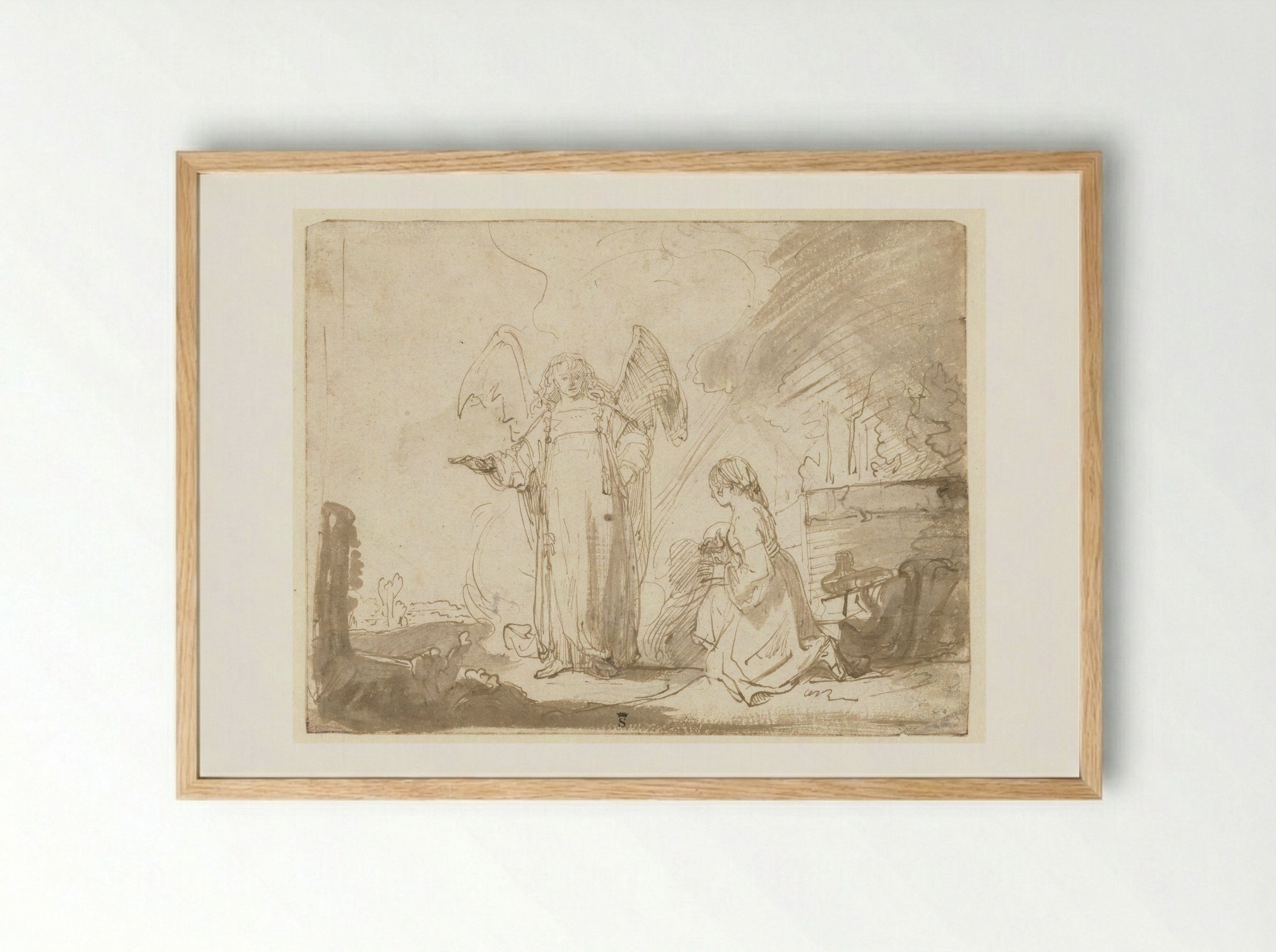 Hagar and the Angel by the Spring on the Way to Shur - Ferdinand Bol - Framed Print Wood